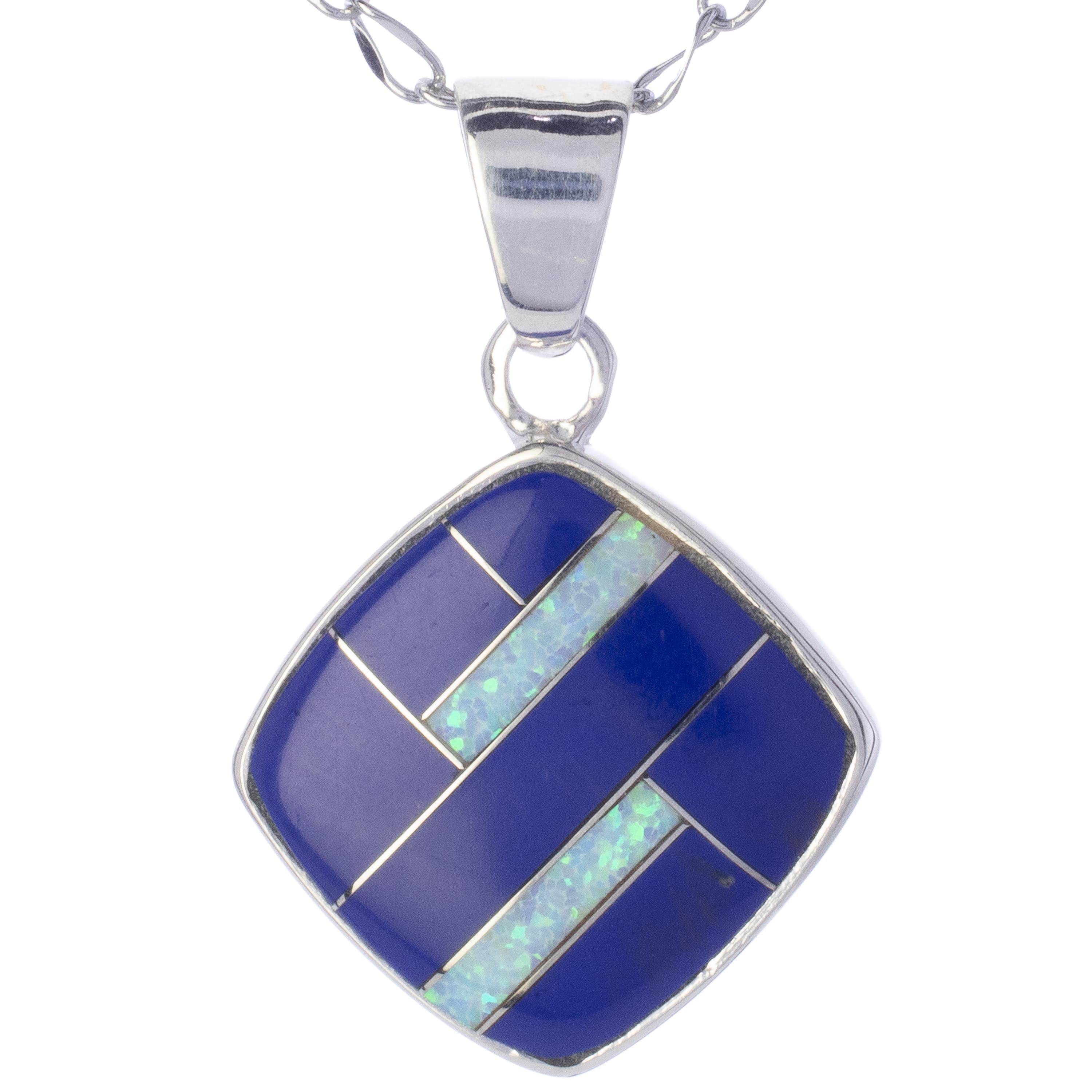 Kalifano Southwest Silver Jewelry Lapis 925 Sterling Silver Pendant USA Handmade with Opal Accent NMN.2241.LP