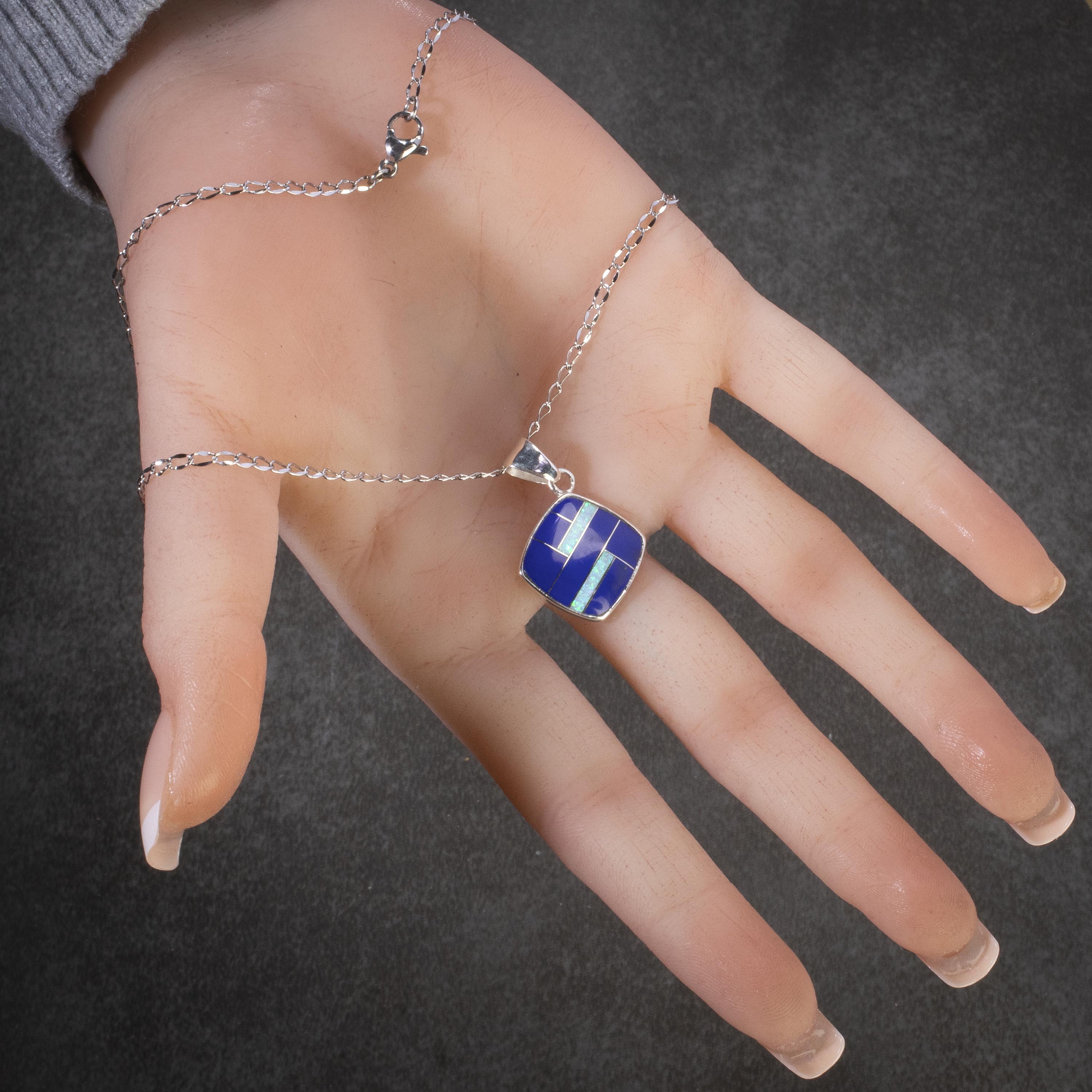 Kalifano Southwest Silver Jewelry Lapis 925 Sterling Silver Pendant USA Handmade with Opal Accent NMN.2241.LP