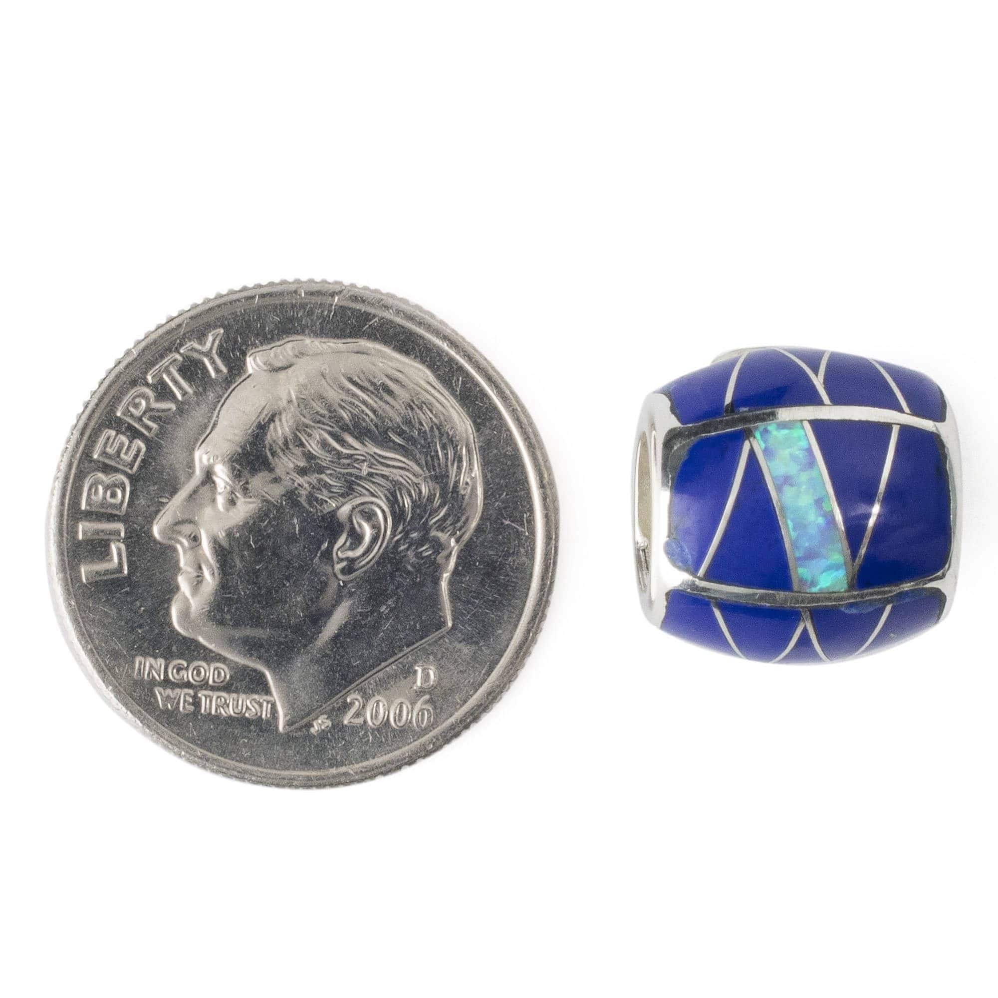 Kalifano Southwest Silver Jewelry Lapis Bead 925 Sterling Silver Pendant USA Handmade with Opal Accent NMN.0570.LP