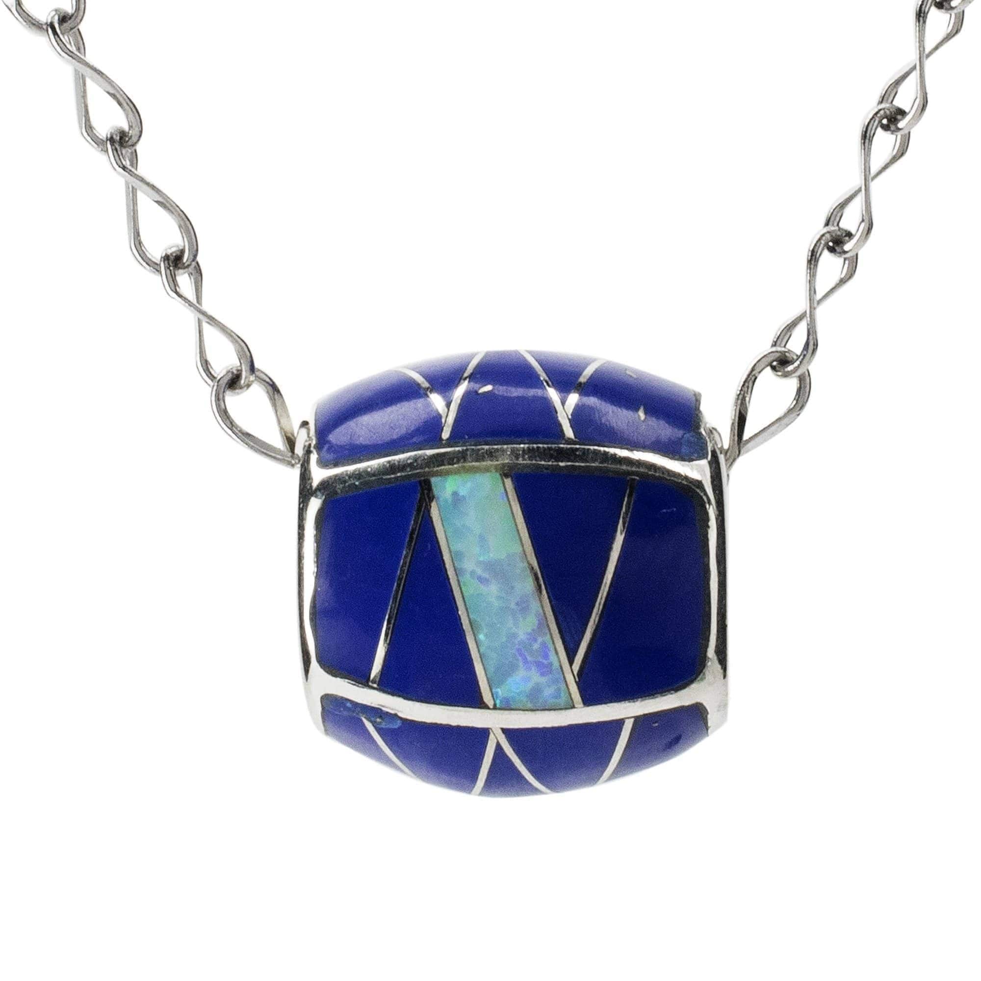 Kalifano Southwest Silver Jewelry Lapis Bead 925 Sterling Silver Pendant USA Handmade with Opal Accent NMN.0570.LP