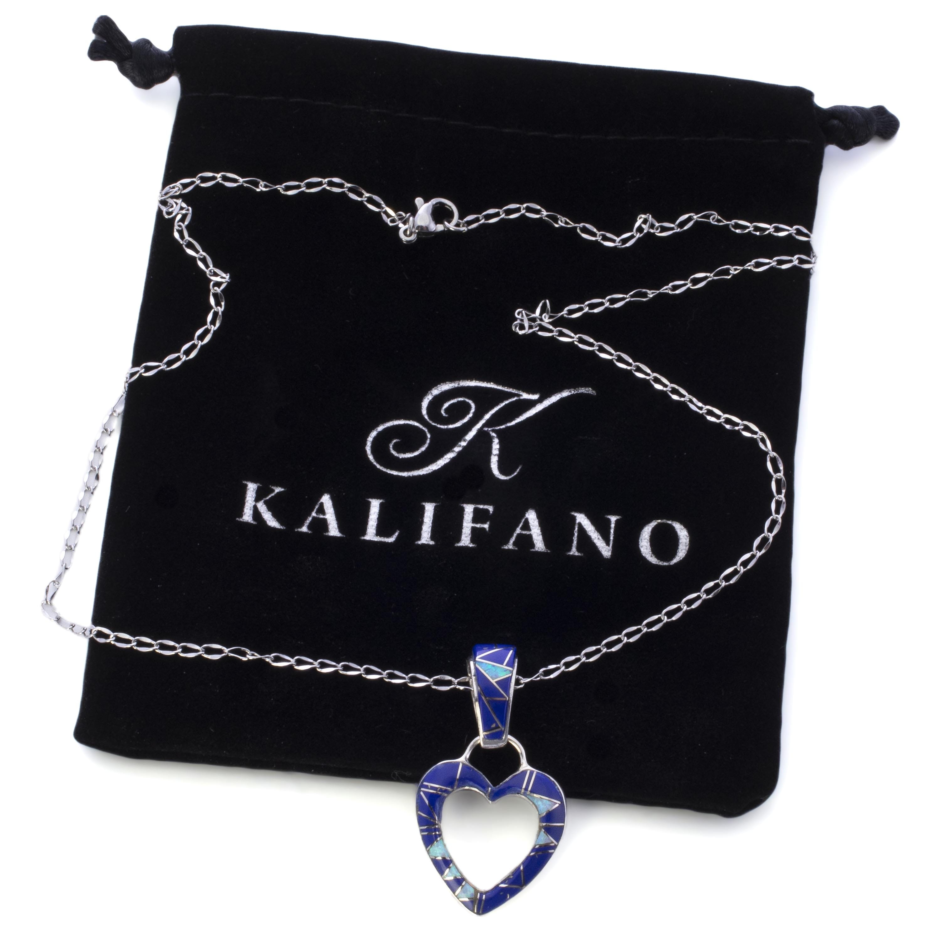 KALIFANO Southwest Silver Jewelry Lapis Heart Handmade with Sterling Silver Pendant and Opal Accent NMN.2165.LP