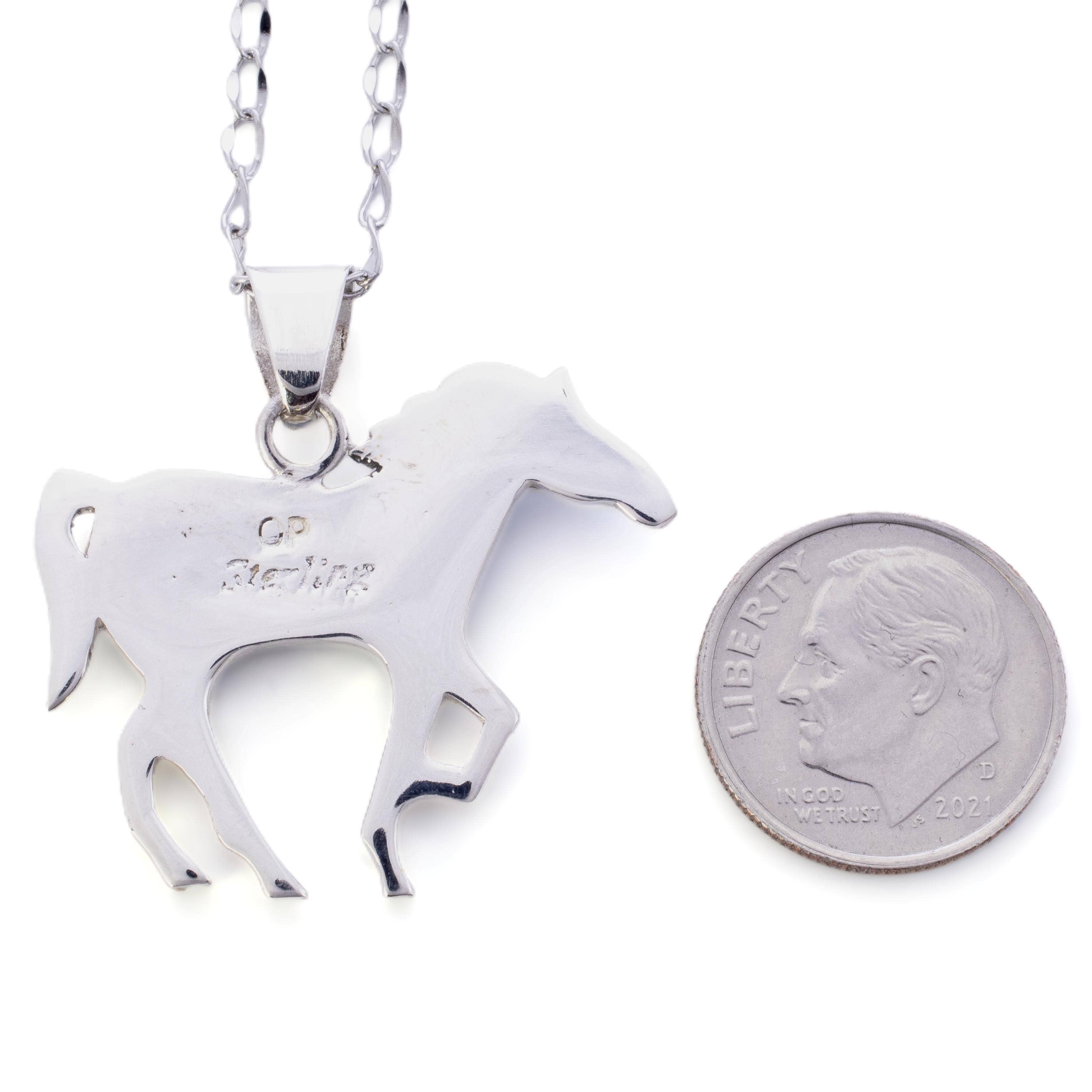 Kalifano Southwest Silver Jewelry Lapis Horse 925 Sterling Silver Pendant USA Handmade with Opal Accent NMN.1089.LP
