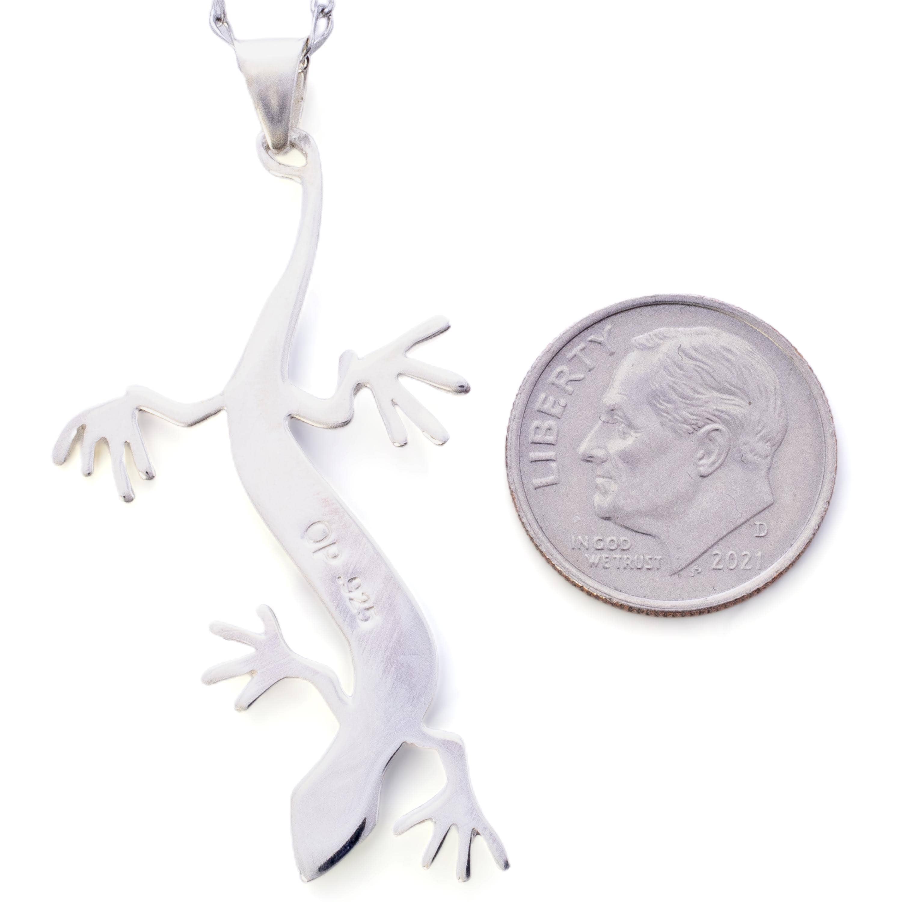 Kalifano Southwest Silver Jewelry Lapis Lizard 925 Sterling Silver Pendant USA Handmade with Opal Accent NMN.2164.LP