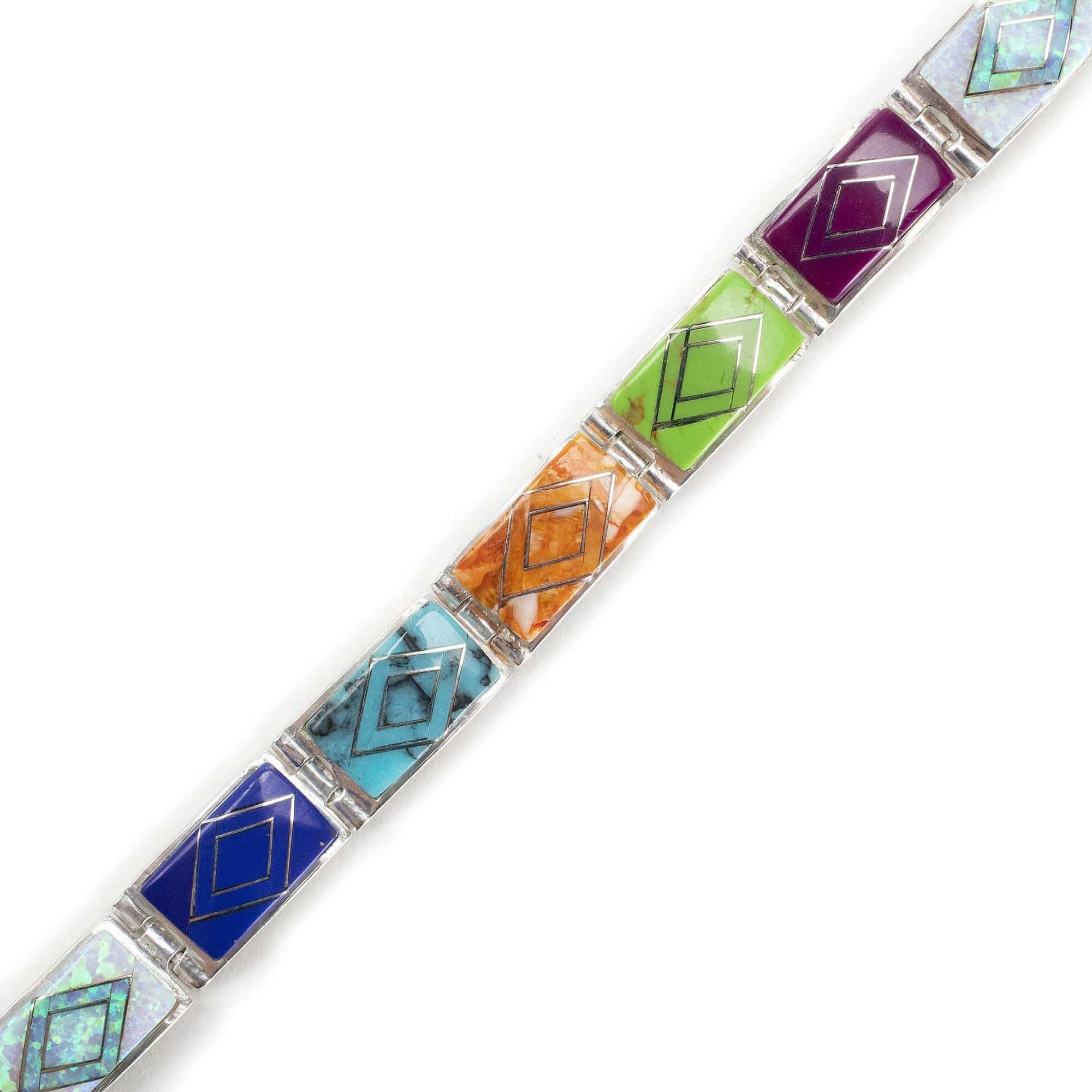 Kalifano Southwest Silver Jewelry Multi Gemstone 925 Sterling Silver Bracelet USA Handmade with Opal Accent NMB.0553.MT