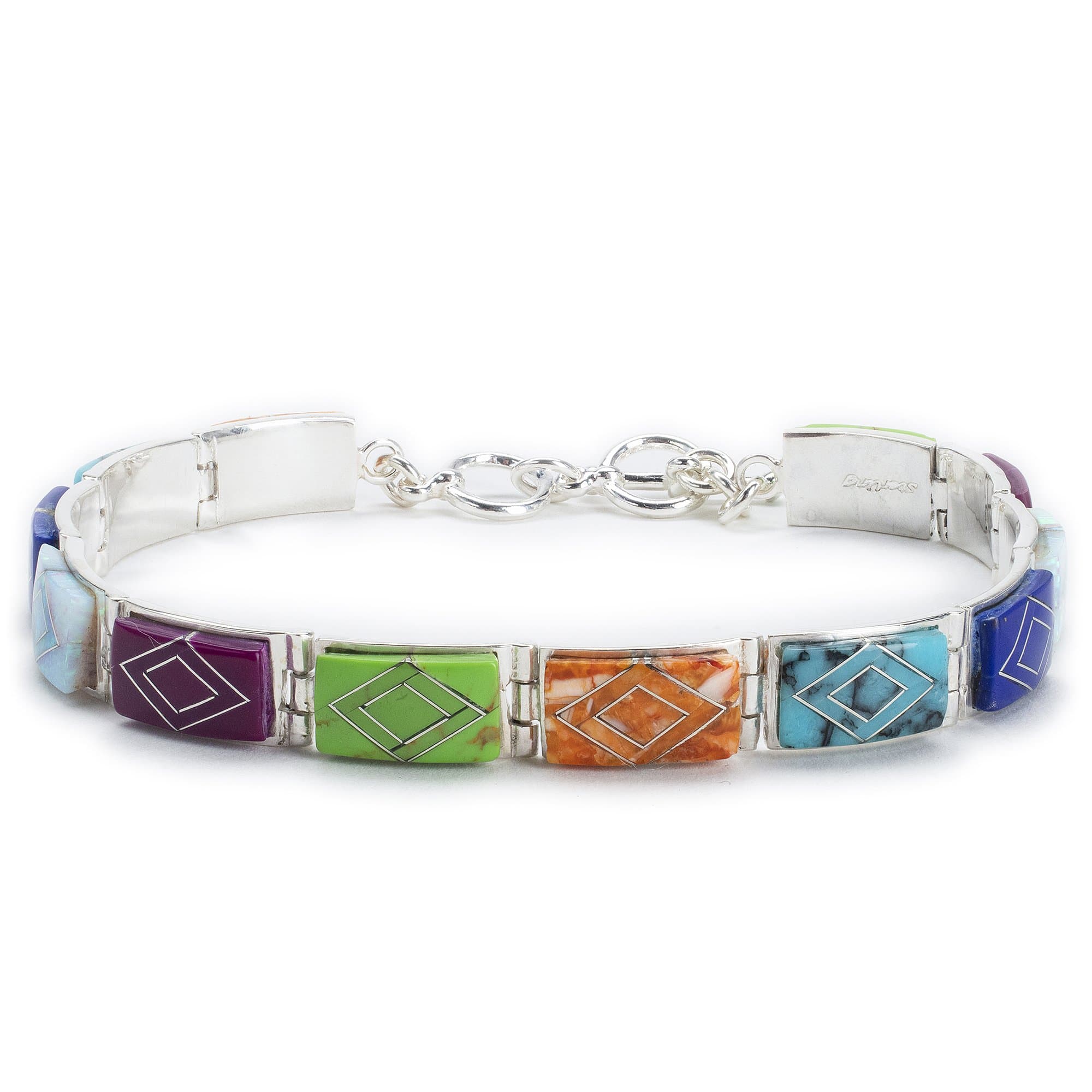 Kalifano Southwest Silver Jewelry Multi Gemstone 925 Sterling Silver Bracelet USA Handmade with Opal Accent NMB.0553.MT