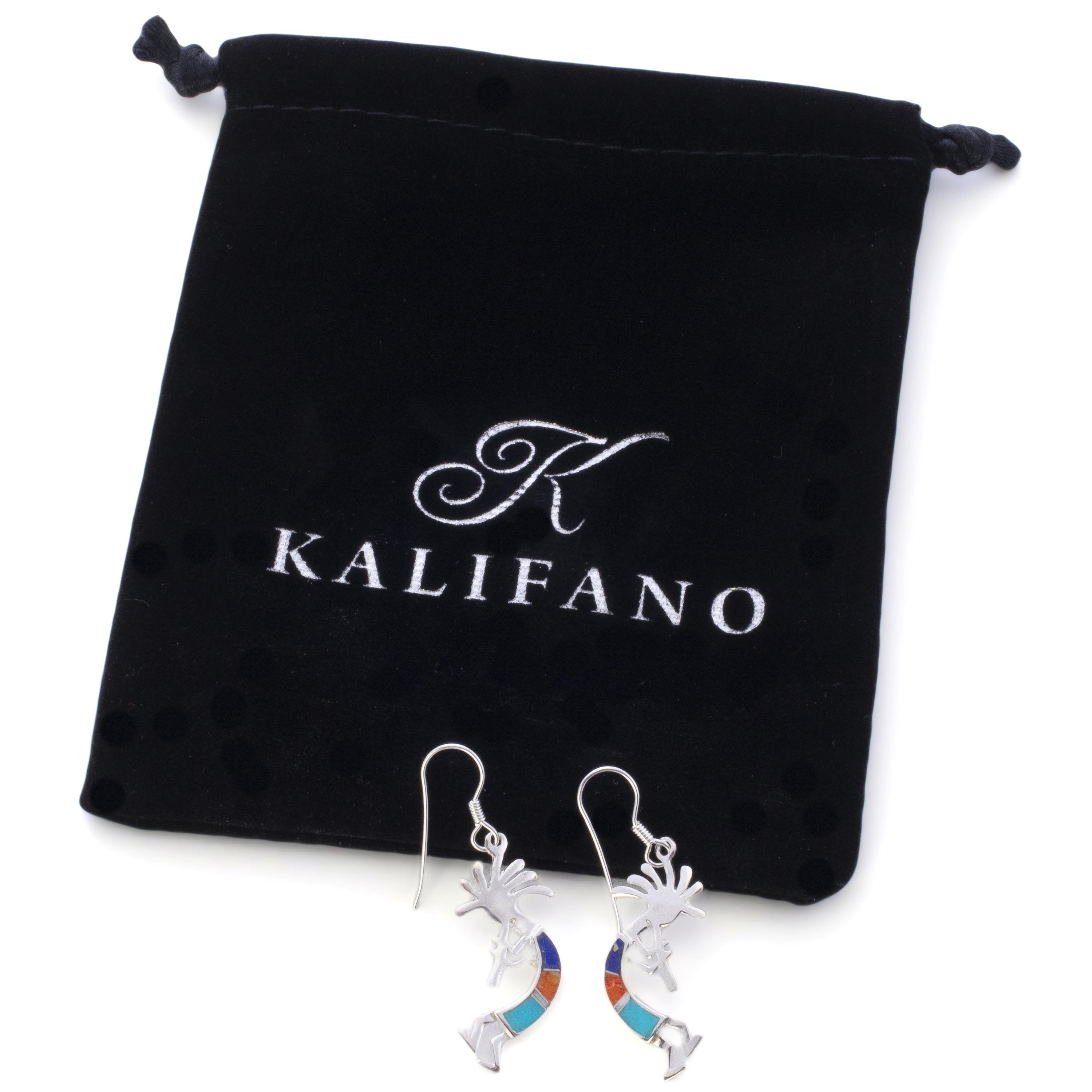 KALIFANO Southwest Silver Jewelry Multi Gemstone Kokopelli Sterling Silver Earrings with French Hook USA Handmade with Opal Accent NME.2150.MT