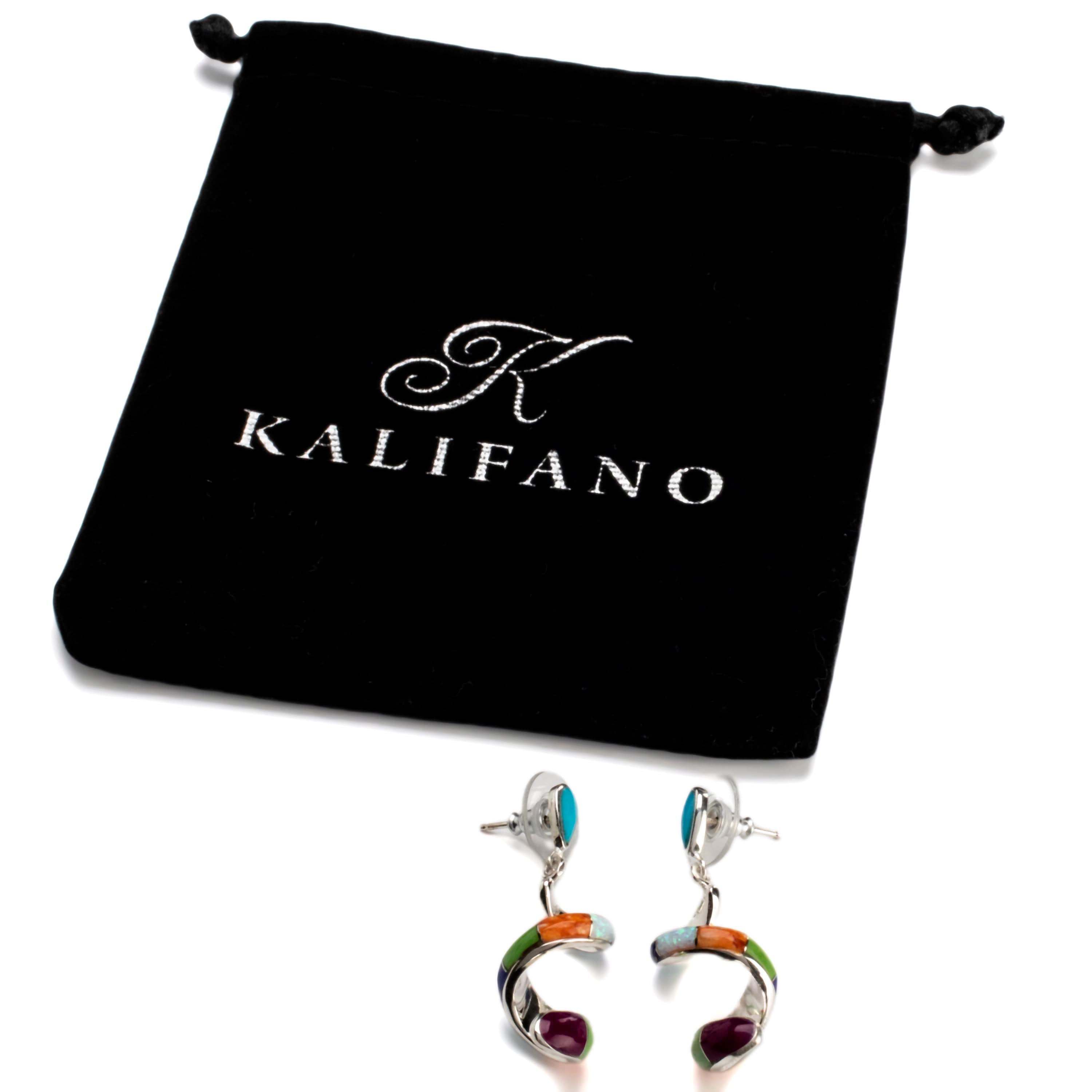 Kalifano Southwest Silver Jewelry Multi Gemstone Spiral Dangle Earrings Handmade with Sterling Silver and Opal Accent NME.0416.MT