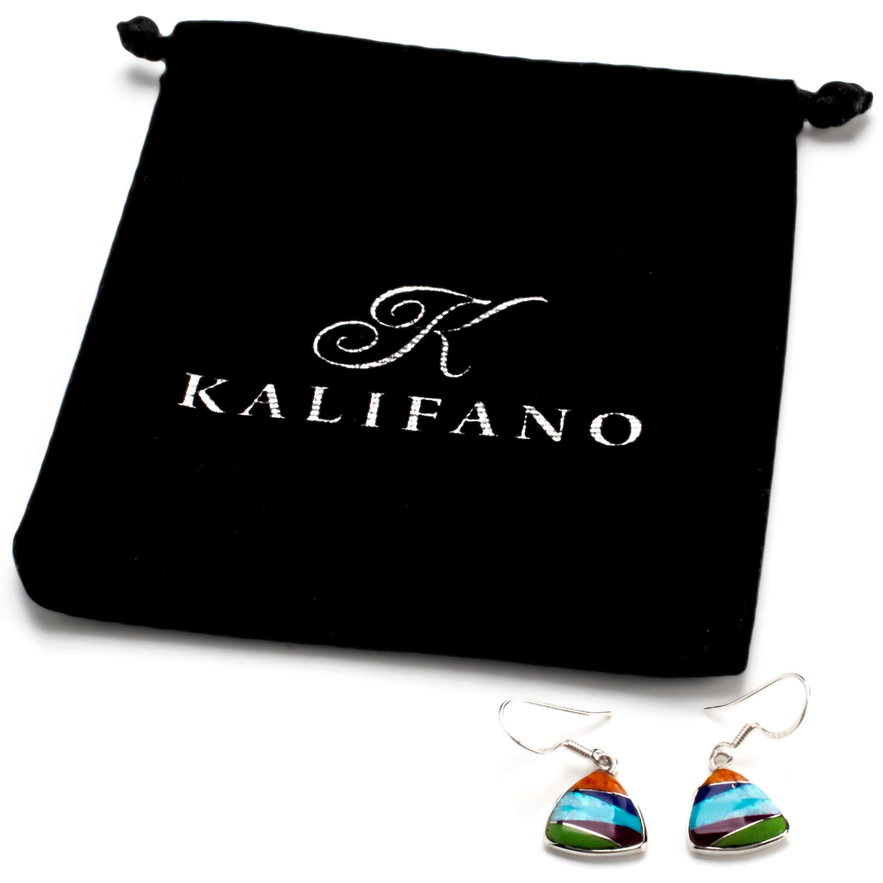 Kalifano Southwest Silver Jewelry Multi Gemstone Triangle Earrings Handmade with Sterling Silver and Opal Accent NME.2071.MT