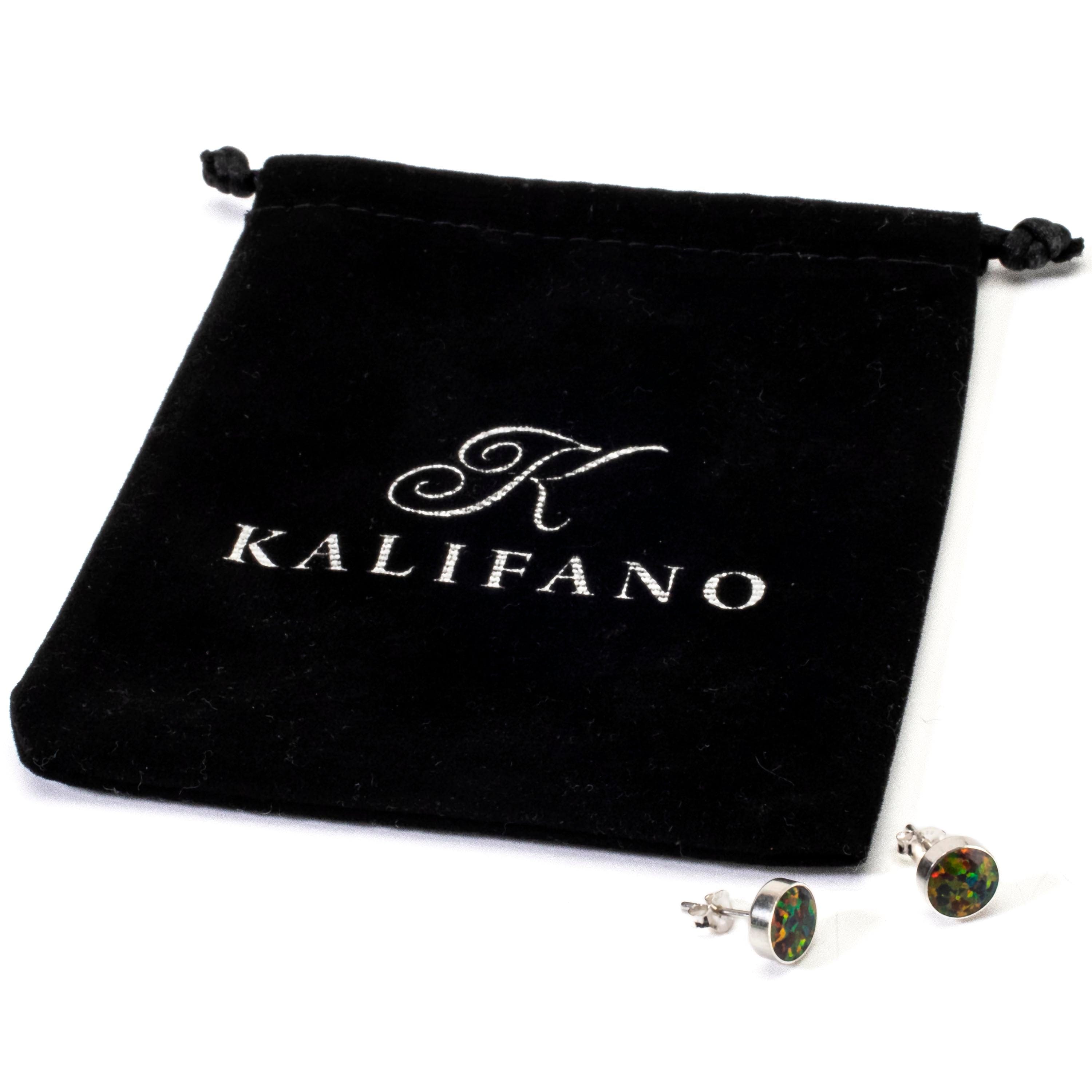 Kalifano Southwest Silver Jewelry Rainbow Opal Circle Earrings Handmade with Sterling Silver NME.0027.RO