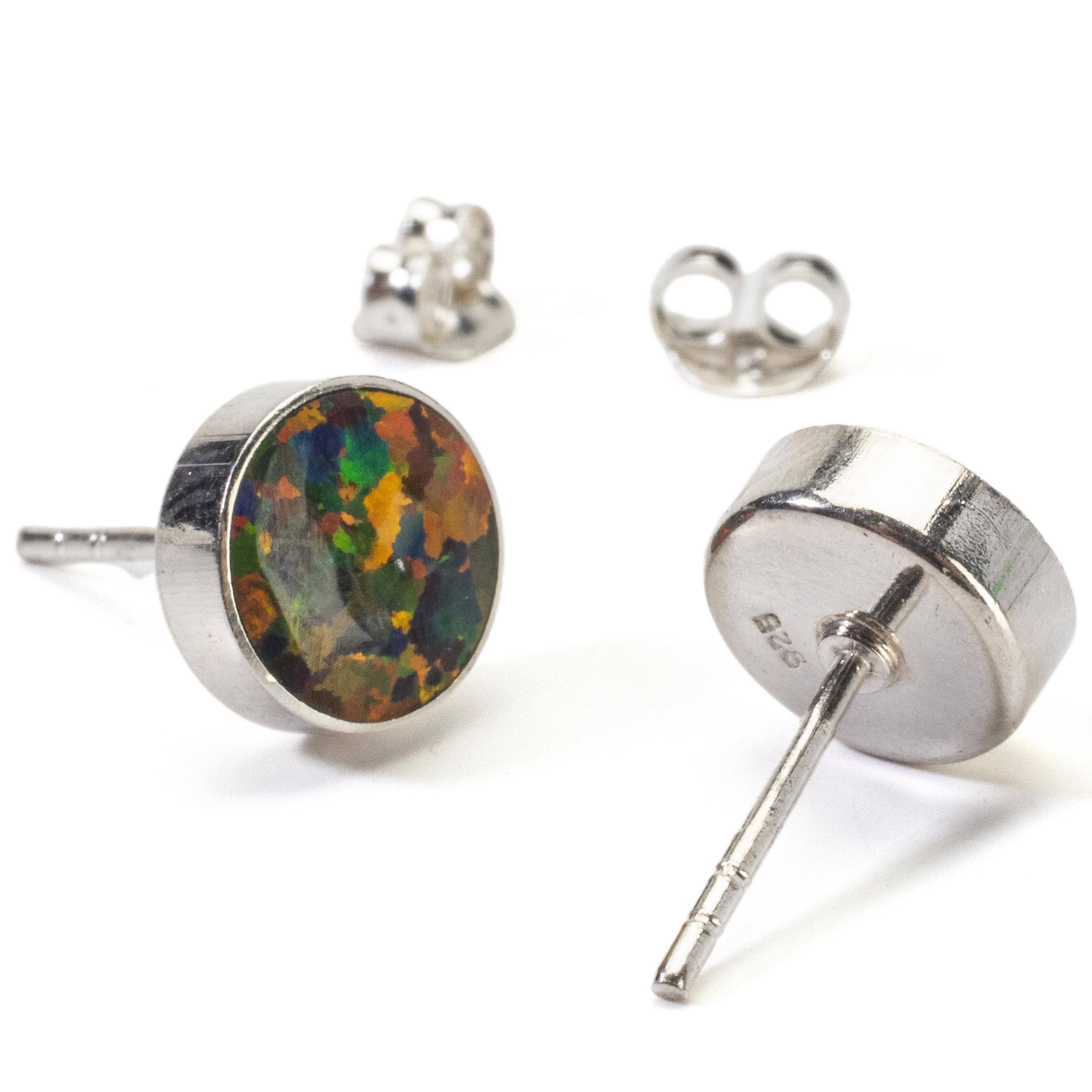 Kalifano Southwest Silver Jewelry Rainbow Opal Circle Earrings Handmade with Sterling Silver NME.0027.RO