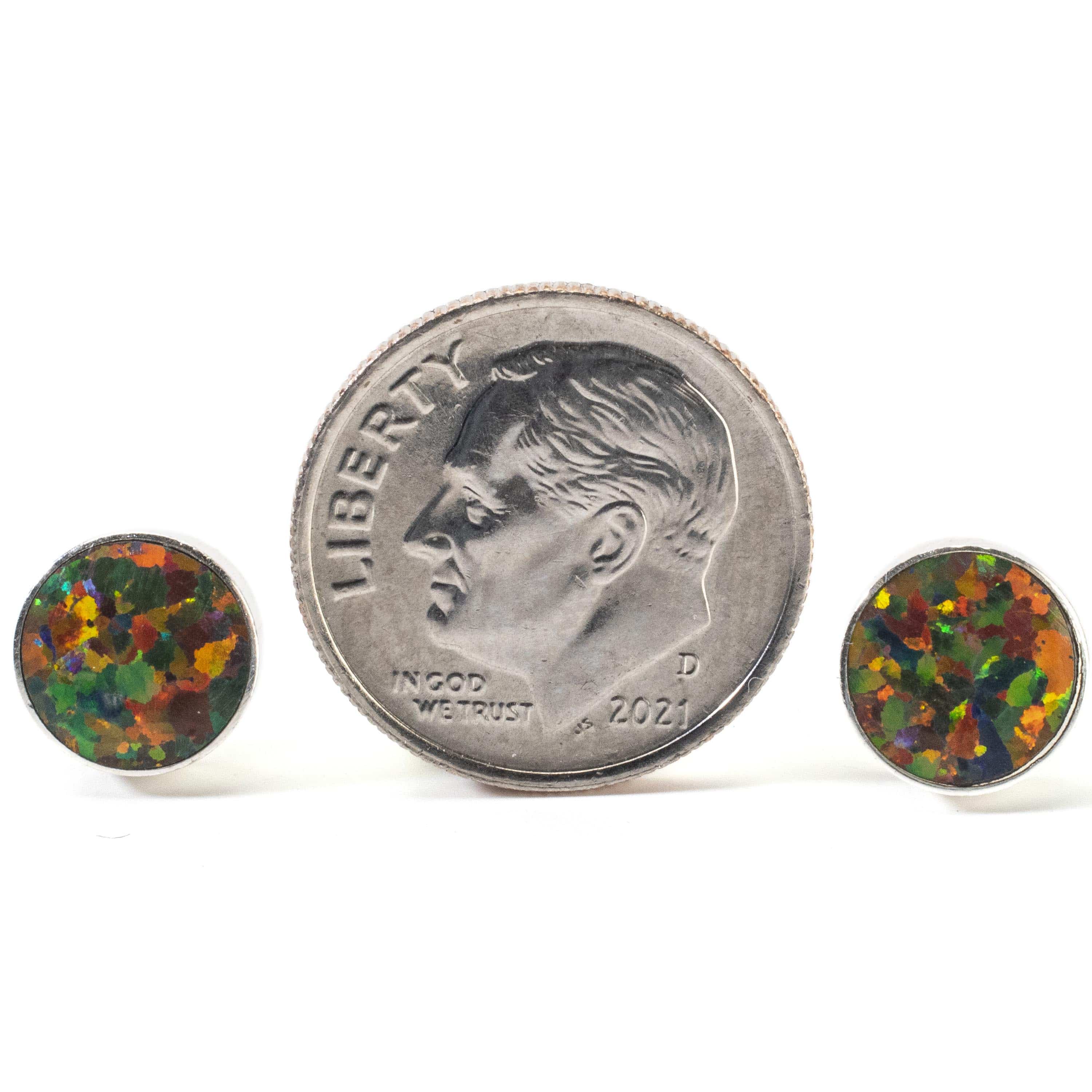 Kalifano Southwest Silver Jewelry Rainbow Opal Circle Earrings Handmade with Sterling Silver NME.0027.RO