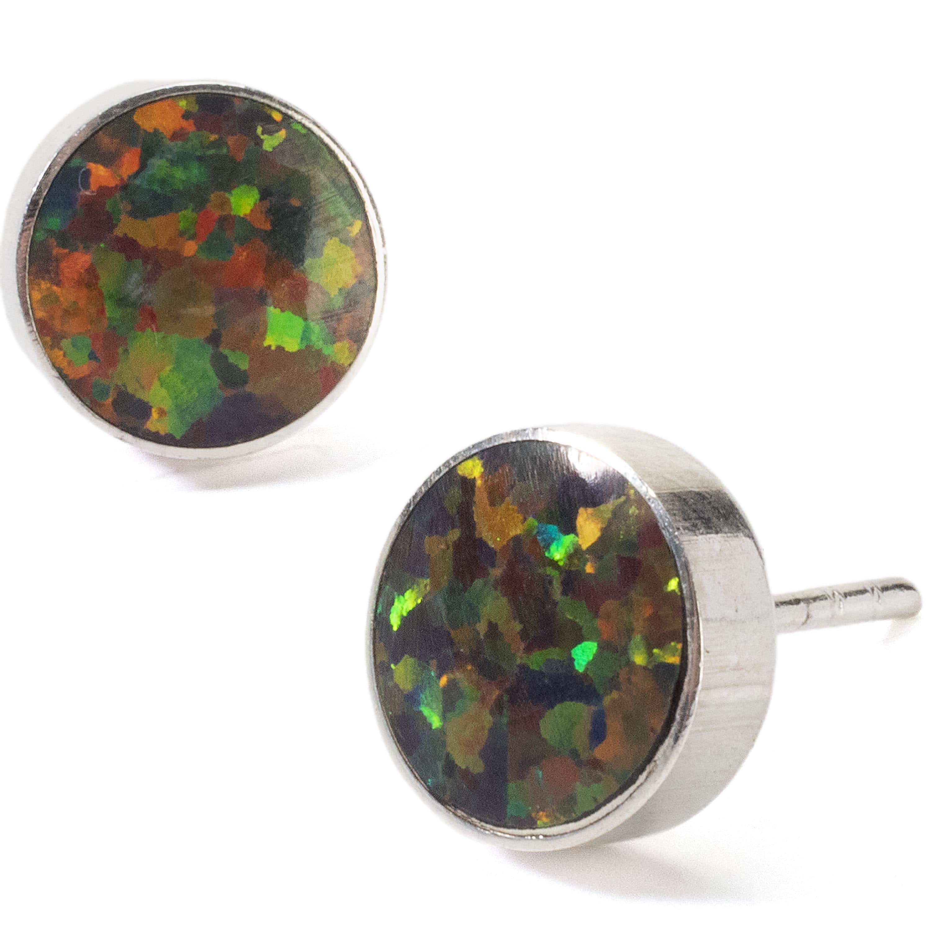 Kalifano Southwest Silver Jewelry Rainbow Opal Circle Earrings Handmade with Sterling Silver NME.0027.RO