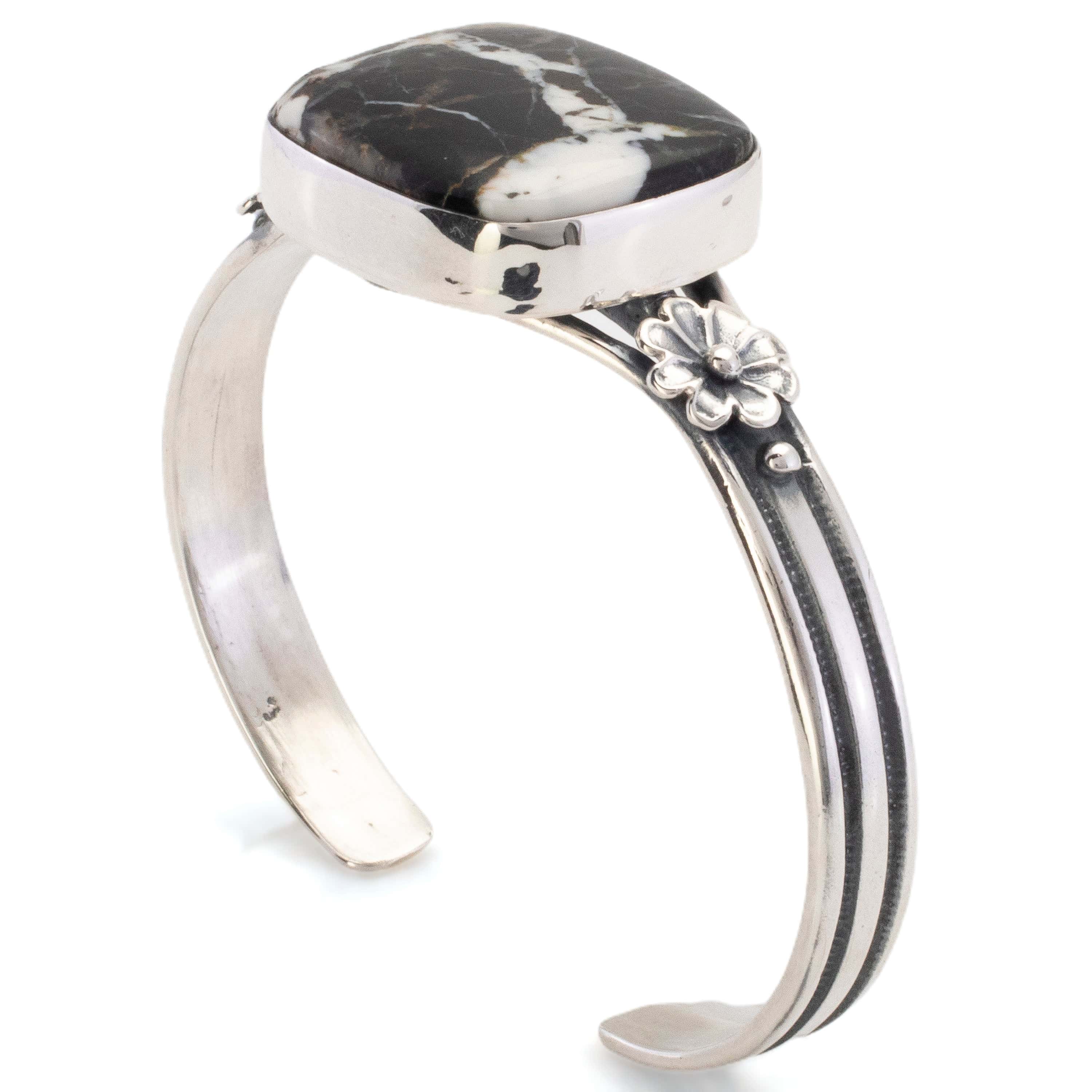 Kalifano Southwest Silver Jewelry Square White Buffalo Turquoise USA Handmade 925 Sterling Silver Cuff NMB900.002