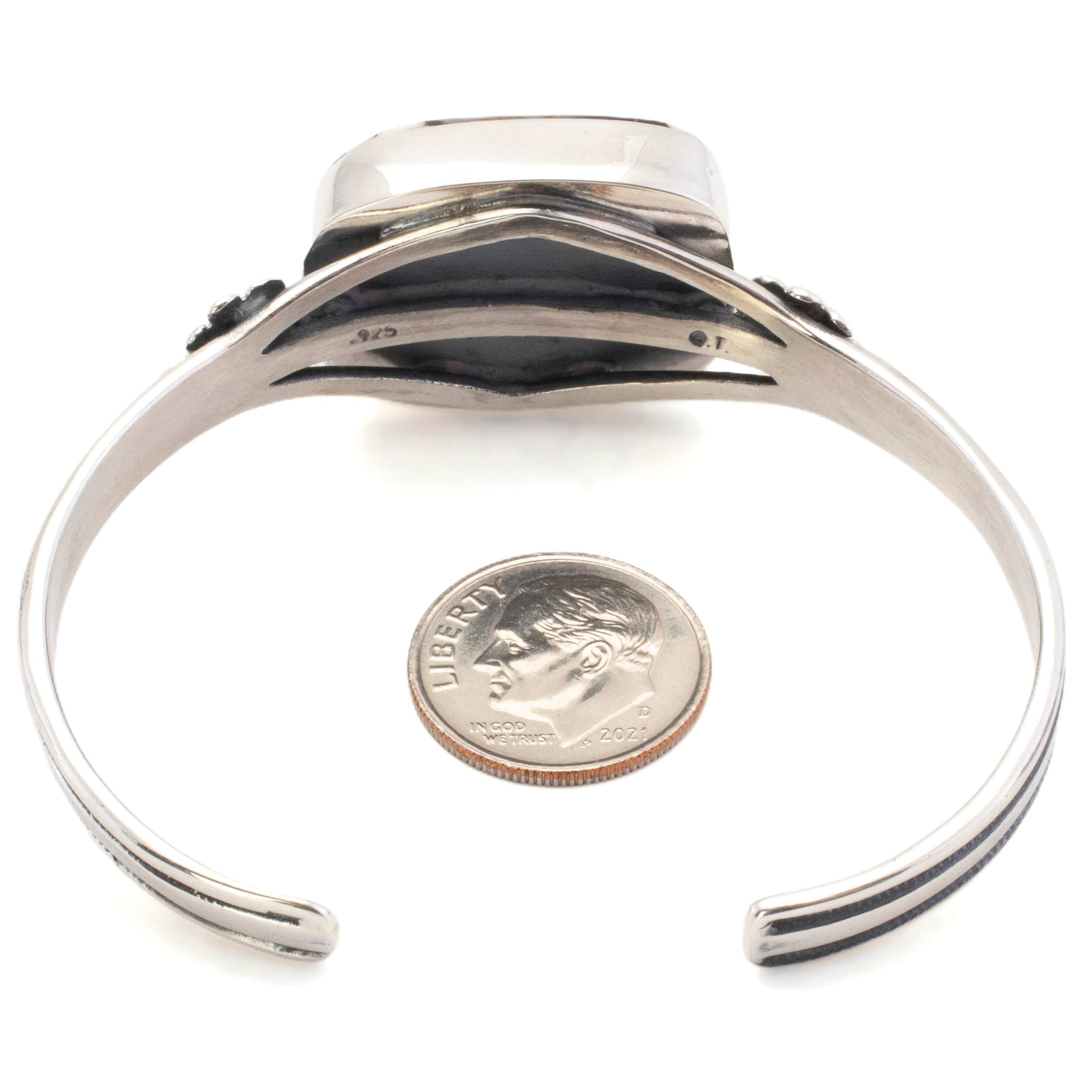 Kalifano Southwest Silver Jewelry Square White Buffalo Turquoise USA Handmade 925 Sterling Silver Cuff NMB900.002