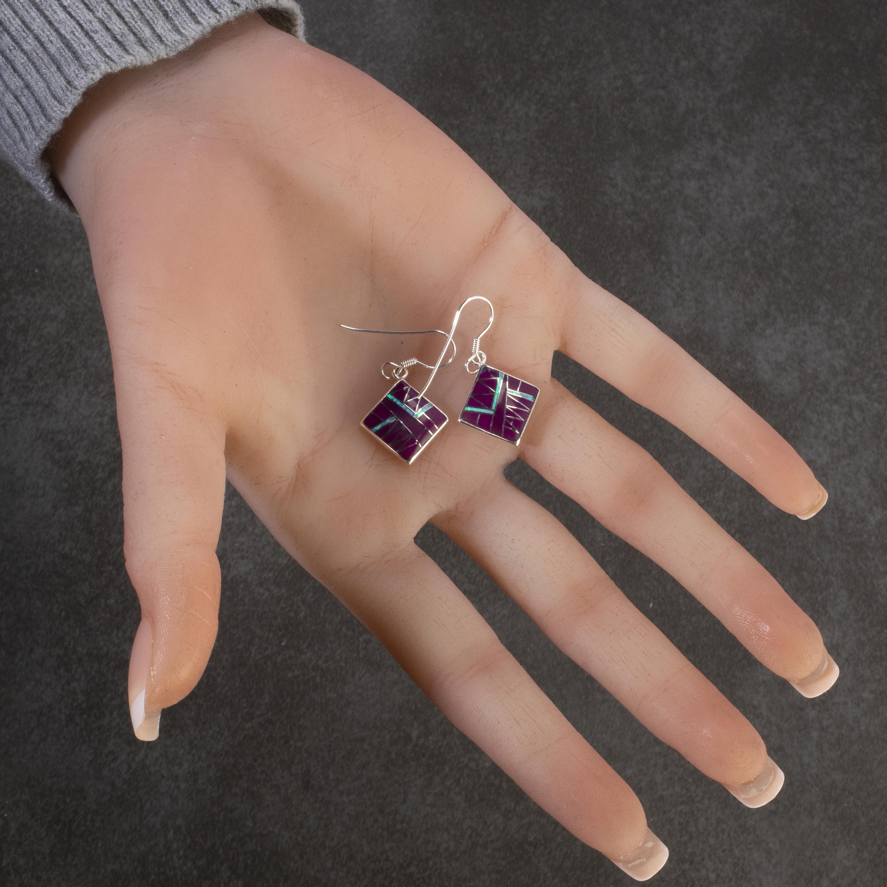 KALIFANO Southwest Silver Jewelry Sugilite Dangle Sterling Silver Earrings with French Hook USA Handmade with Opal Accent NME.2016.SG