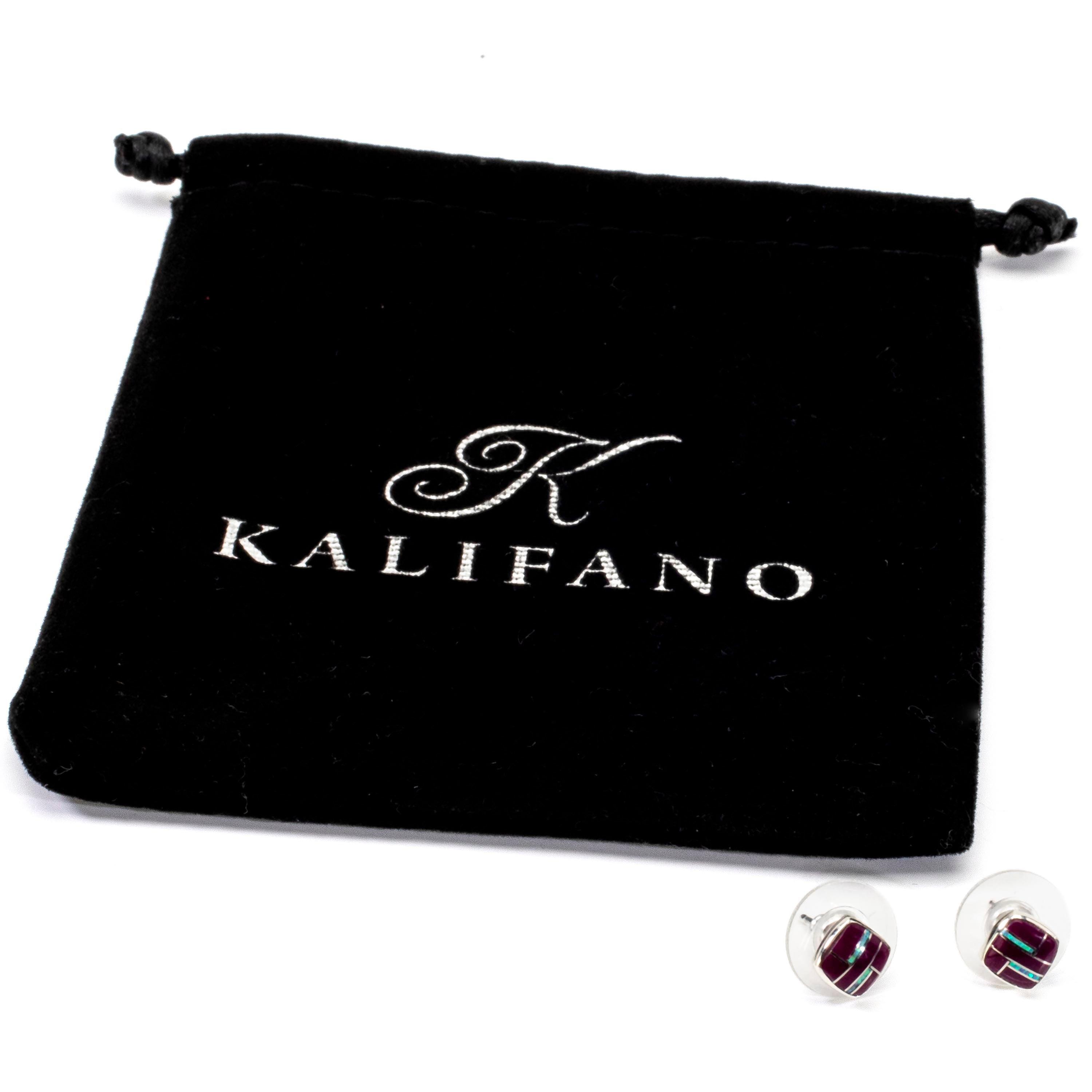 Kalifano Southwest Silver Jewelry Sugilite Square Earrings Handmade with Sterling Silver and Opal Accent NME.2241.SG