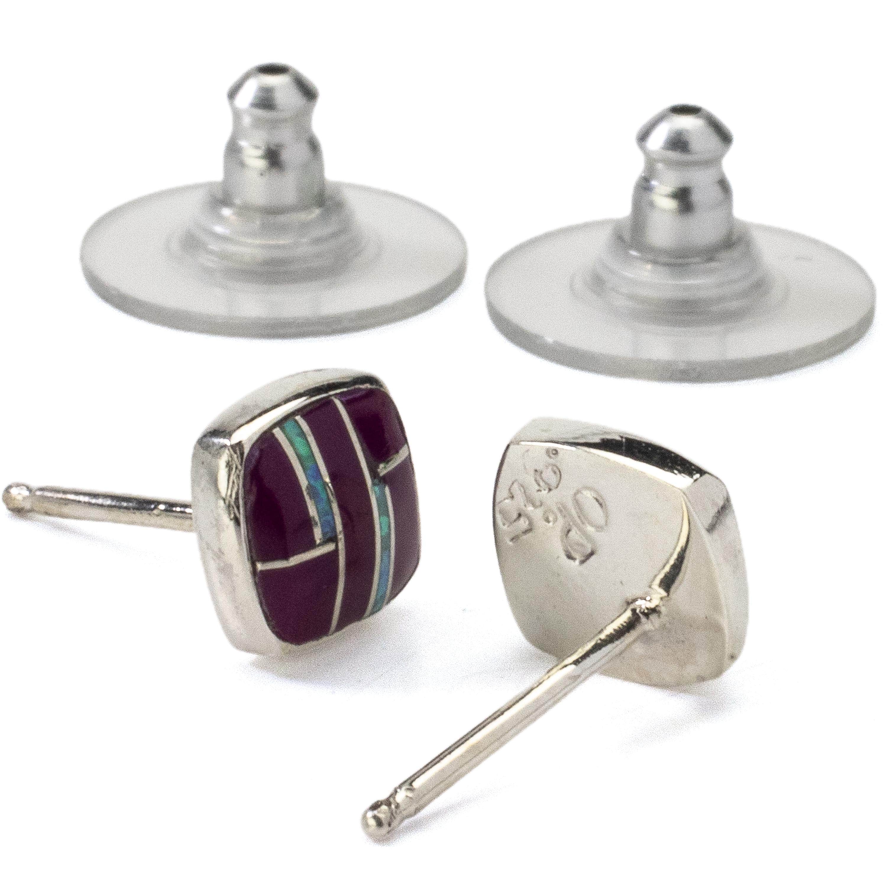 Kalifano Southwest Silver Jewelry Sugilite Square Earrings Handmade with Sterling Silver and Opal Accent NME.2241.SG
