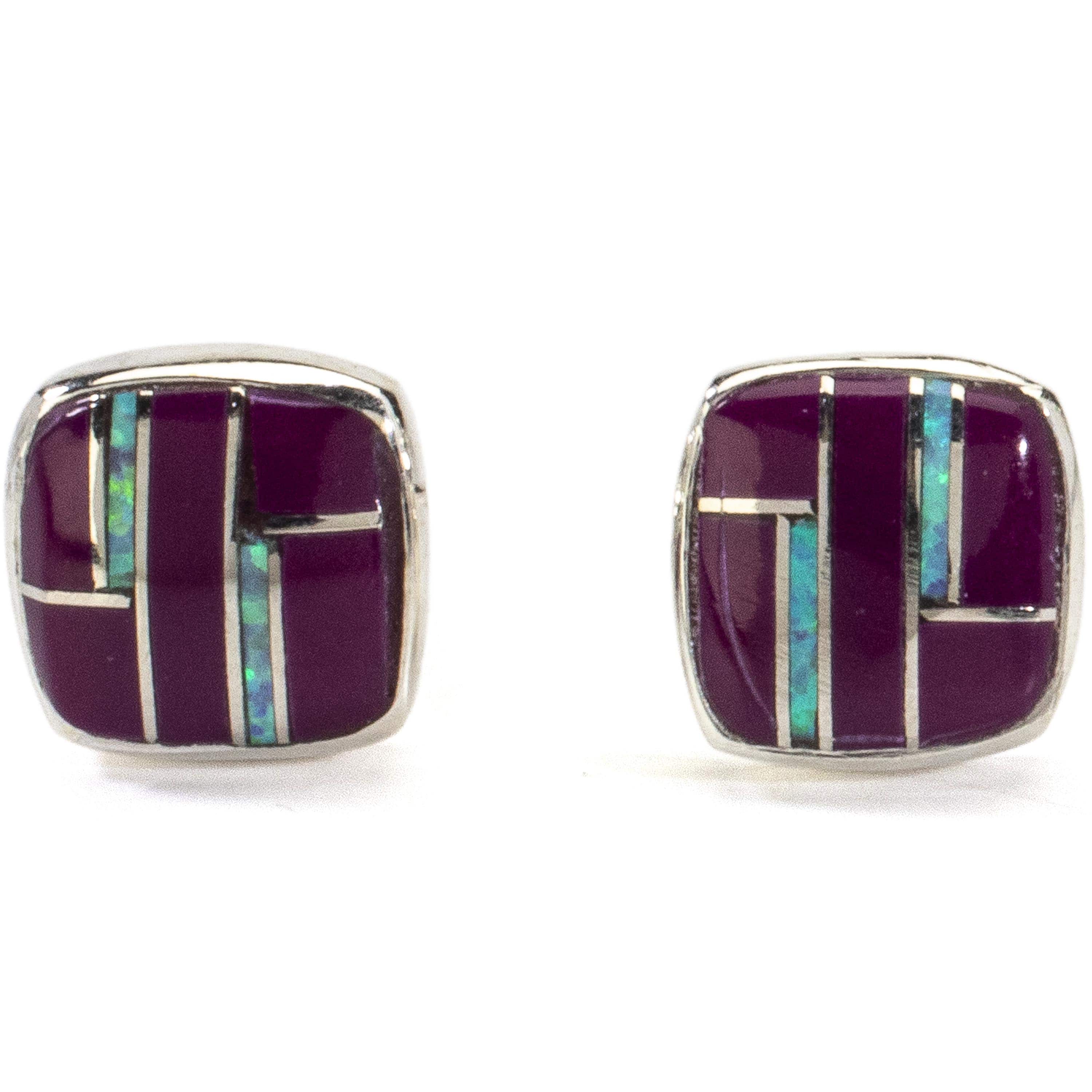 Kalifano Southwest Silver Jewelry Sugilite Square Earrings Handmade with Sterling Silver and Opal Accent NME.2241.SG