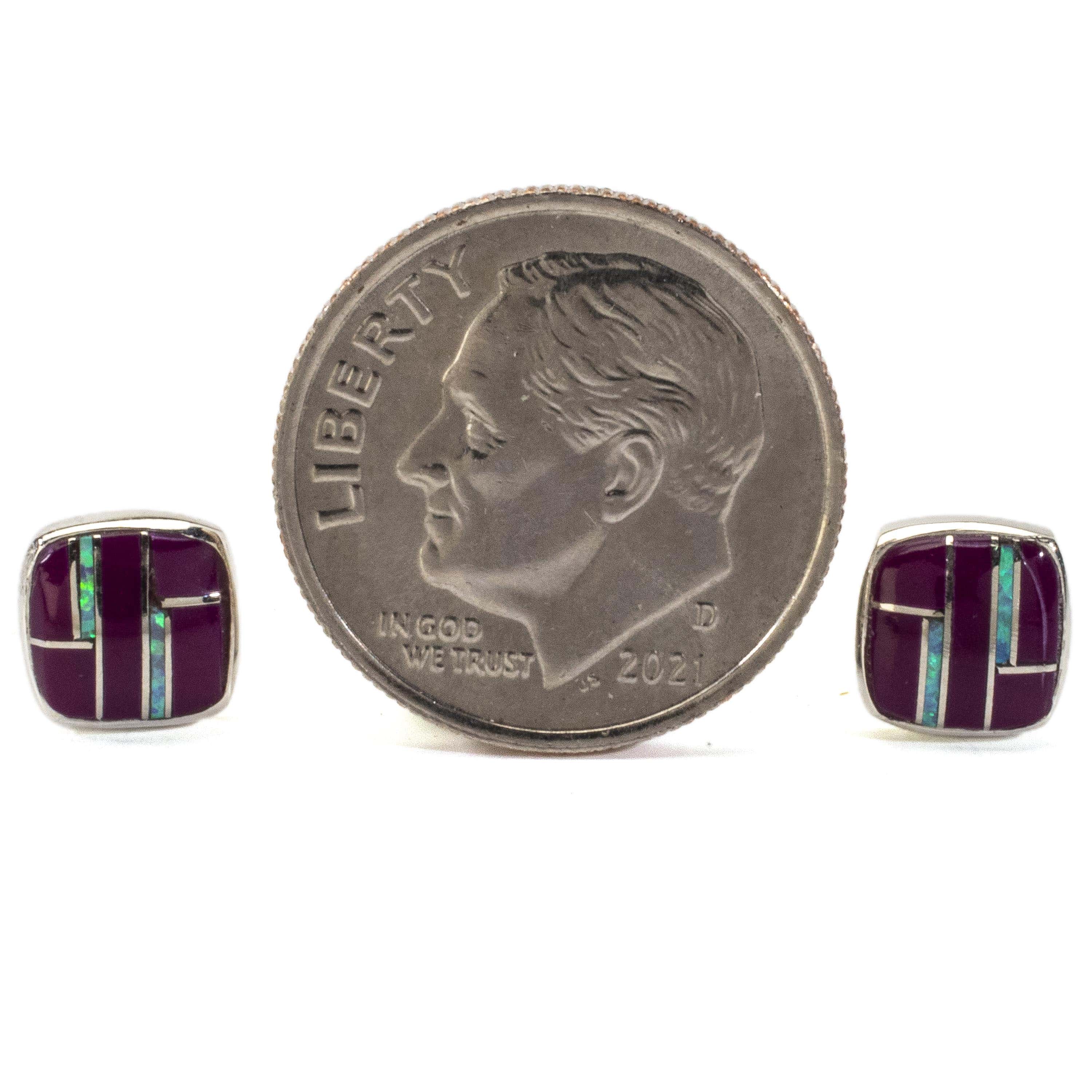 Kalifano Southwest Silver Jewelry Sugilite Square Earrings Handmade with Sterling Silver and Opal Accent NME.2241.SG