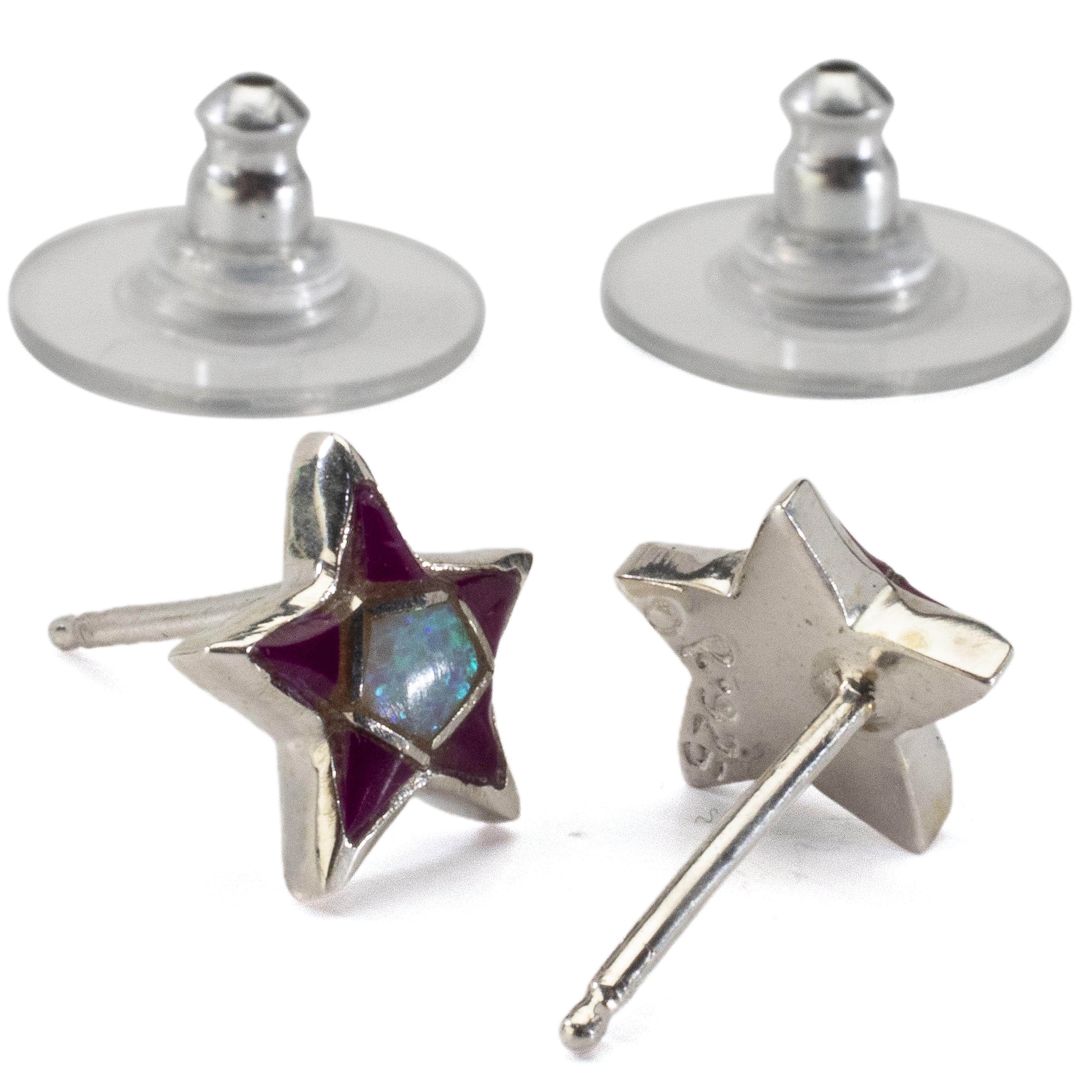 Kalifano Southwest Silver Jewelry Sugilite Star Earrings Handmade with Sterling Silver and Opal Accent NME.2243.SG