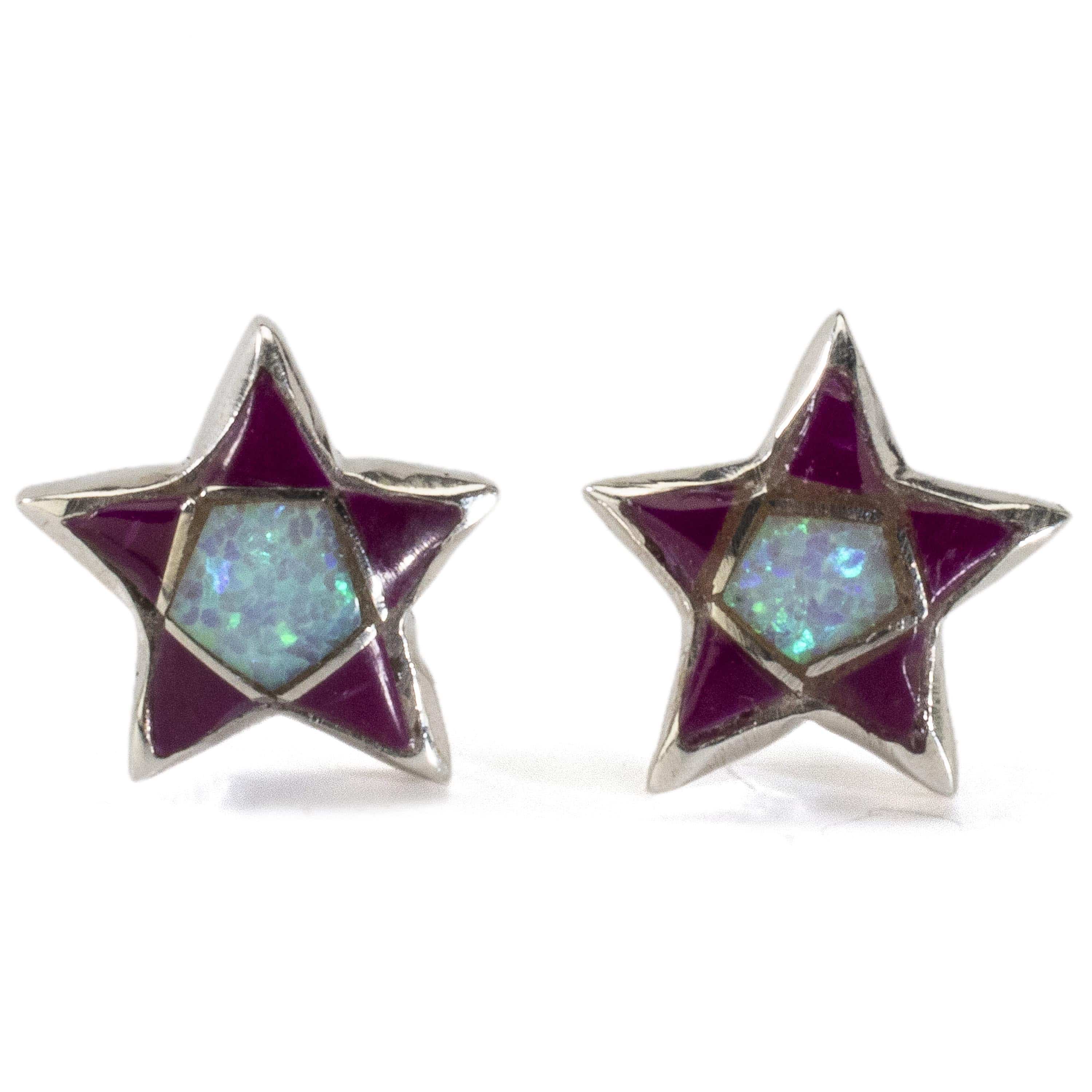 Kalifano Southwest Silver Jewelry Sugilite Star Earrings Handmade with Sterling Silver and Opal Accent NME.2243.SG