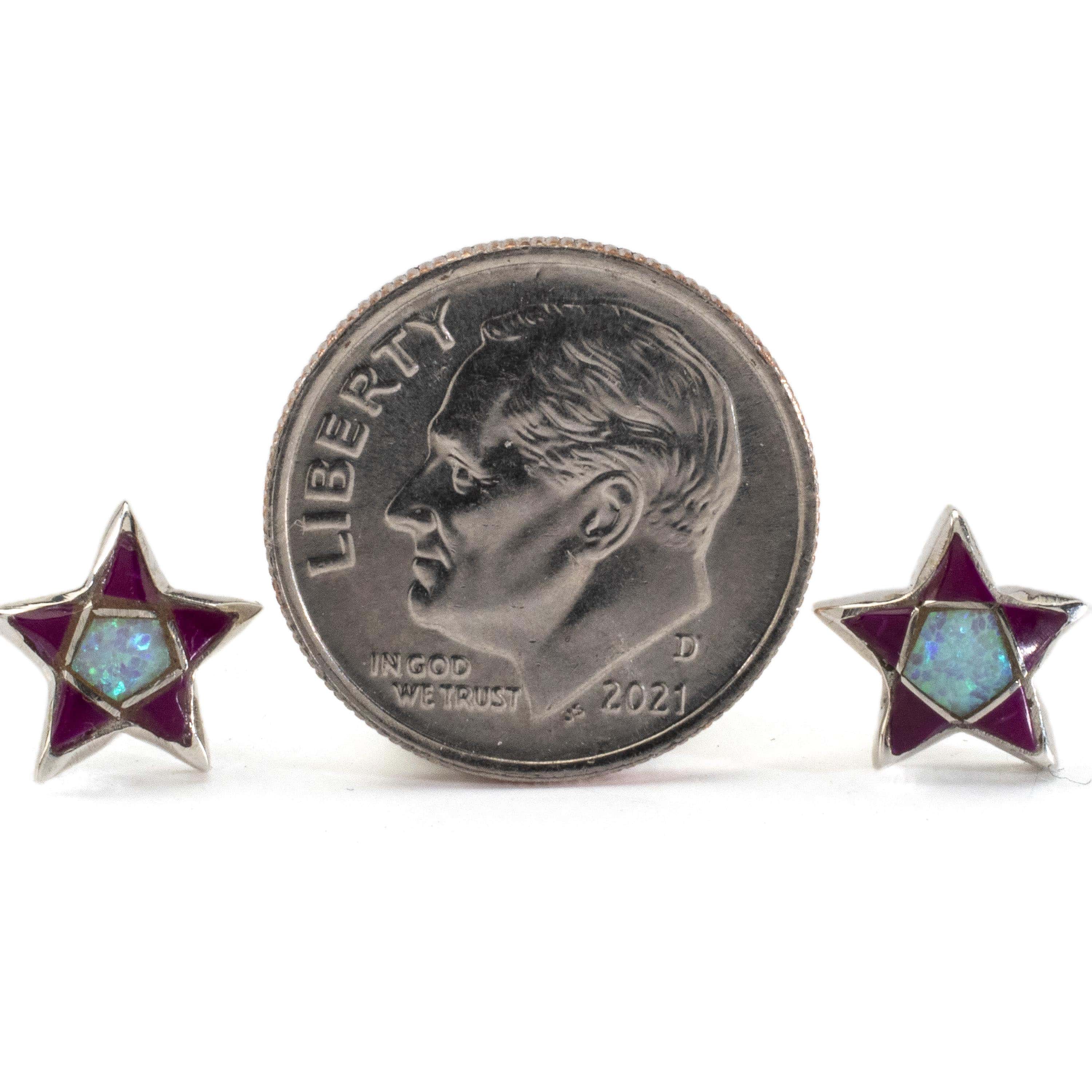 Kalifano Southwest Silver Jewelry Sugilite Star Earrings Handmade with Sterling Silver and Opal Accent NME.2243.SG