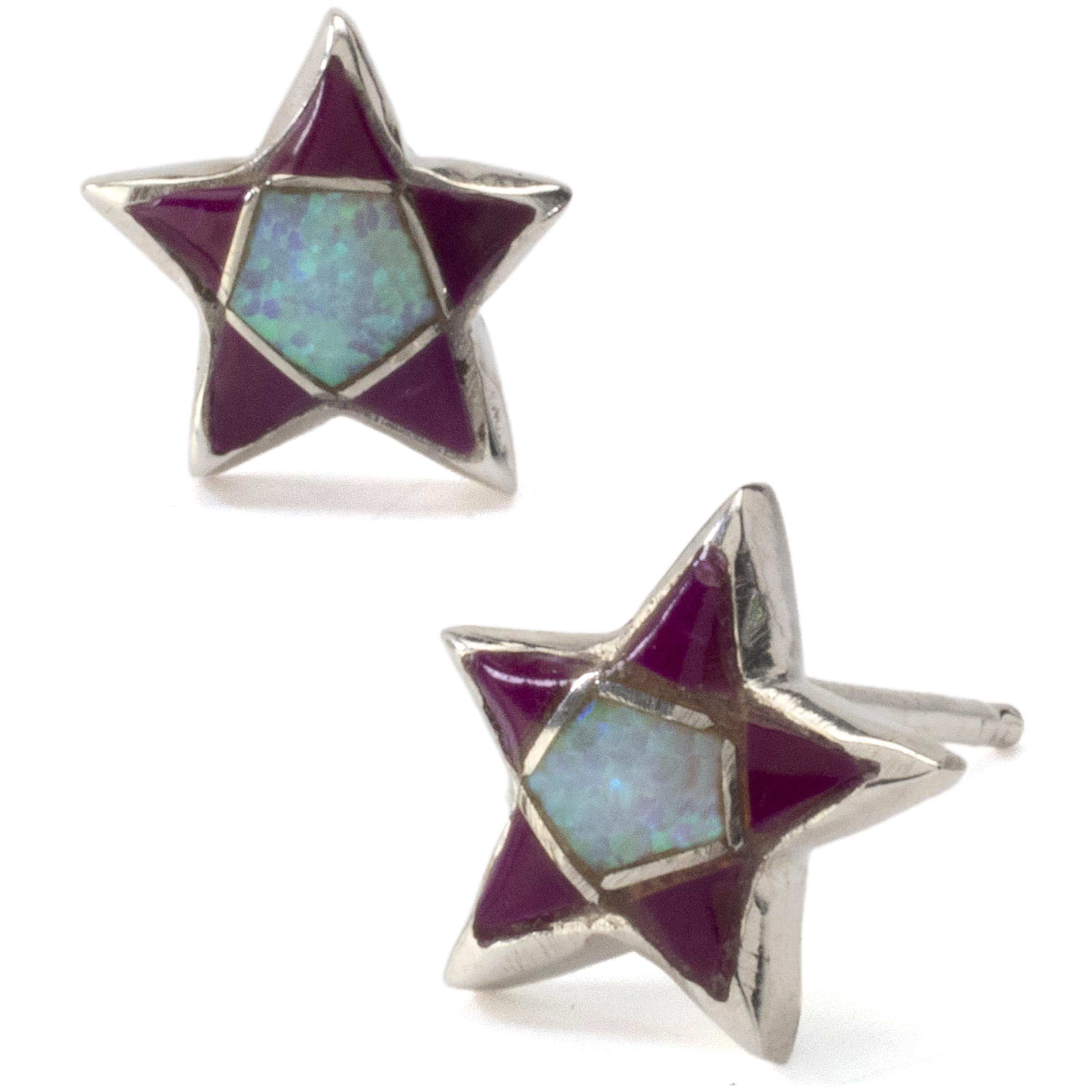 Kalifano Southwest Silver Jewelry Sugilite Star Earrings Handmade with Sterling Silver and Opal Accent NME.2243.SG