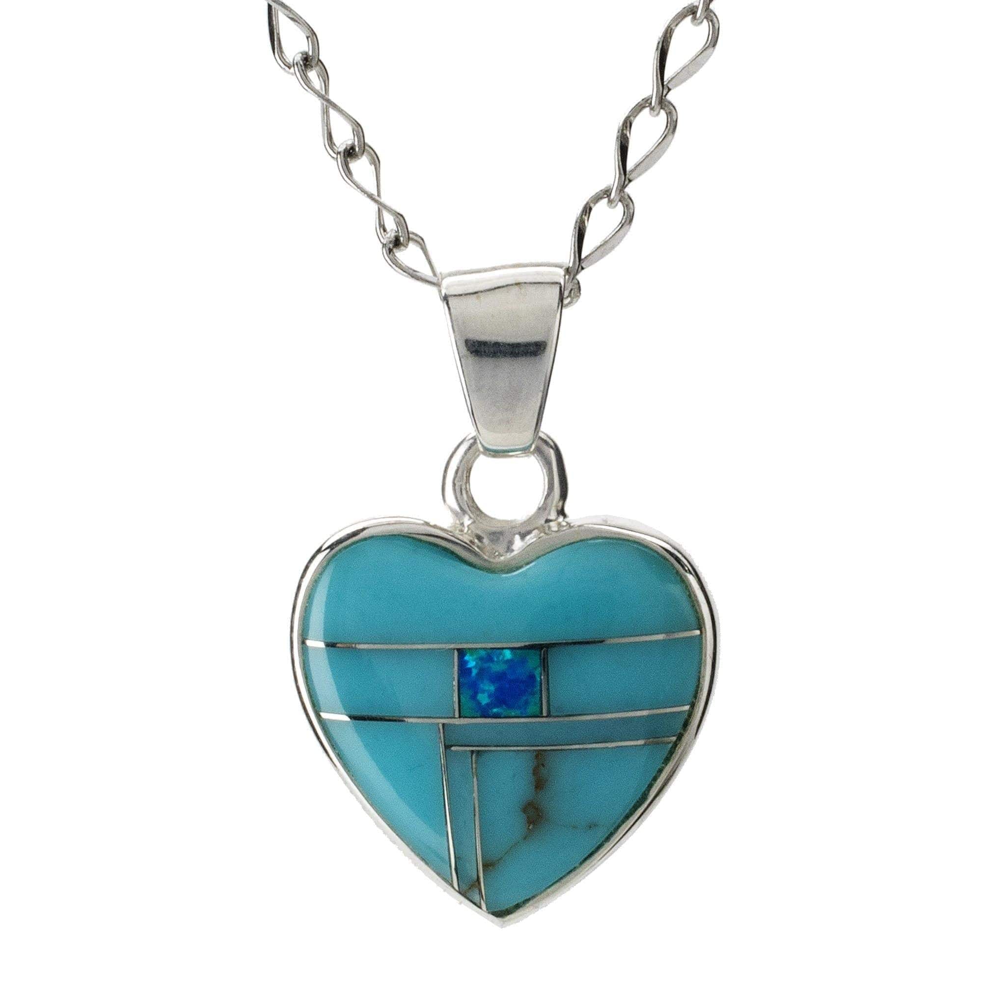 Kalifano Southwest Silver Jewelry Turquiose Heart 925 Sterling Silver Pendant USA Handmade with Aqua Opal Accent NMN.2240.TQ