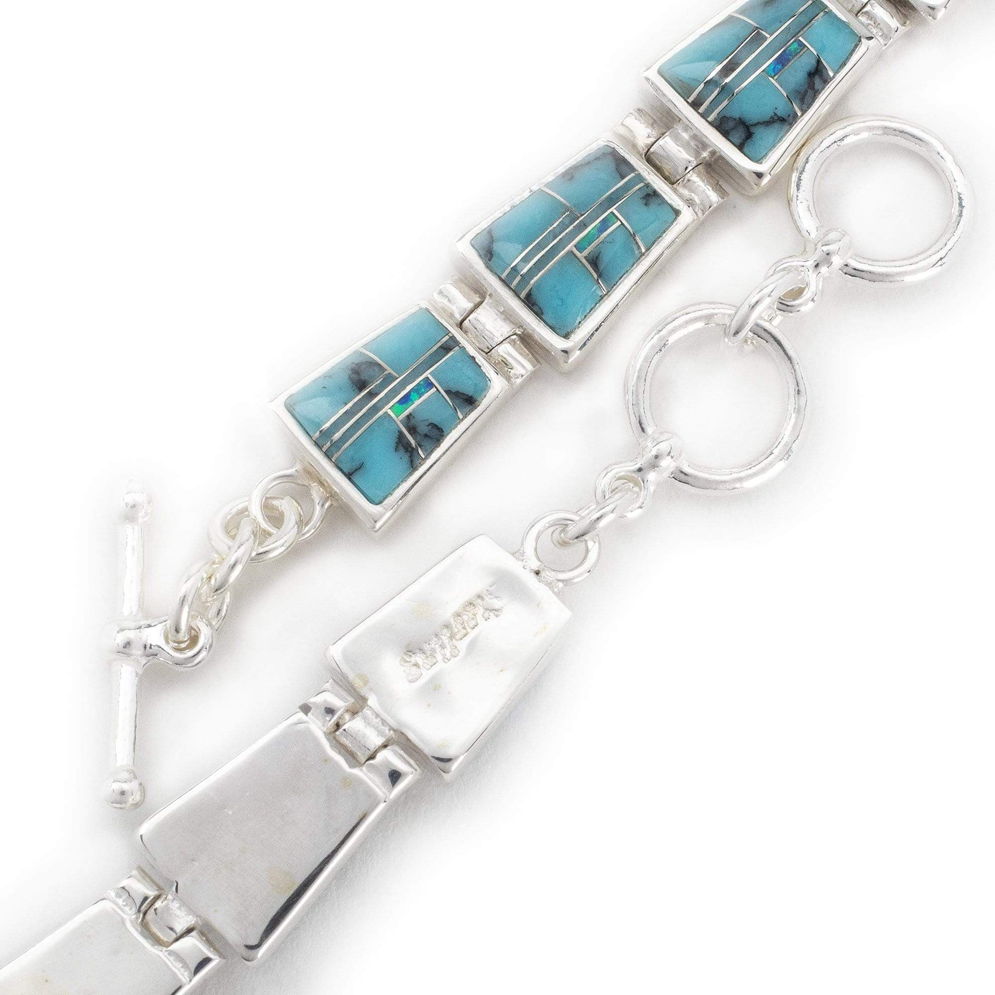 Kalifano Southwest Silver Jewelry Turquoise 925 Sterling Silver Bracelet USA Handmade with Opal Accent NMB.0240.TQ