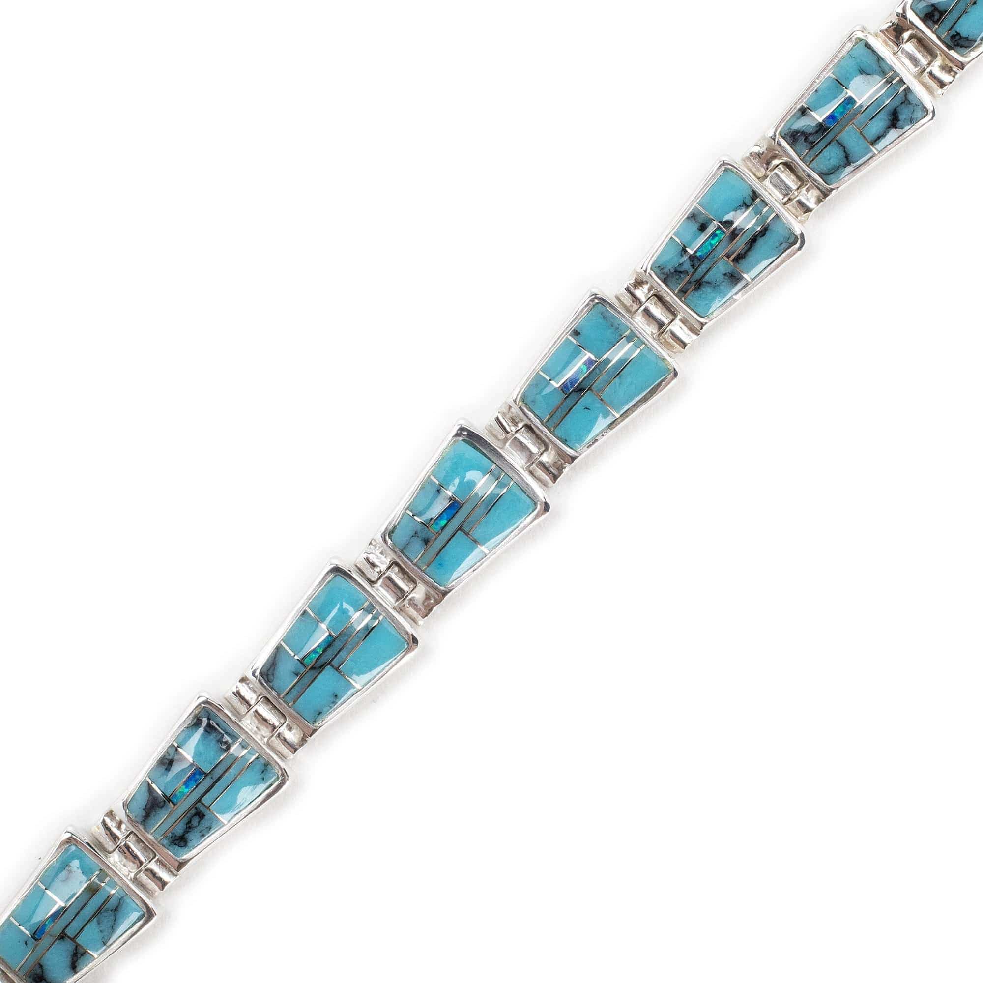 Kalifano Southwest Silver Jewelry Turquoise 925 Sterling Silver Bracelet USA Handmade with Opal Accent NMB.0240.TQ