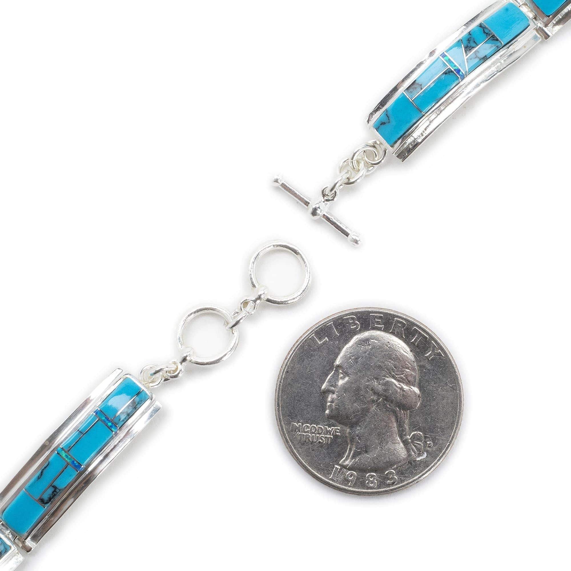 Kalifano Southwest Silver Jewelry Turquoise 925 Sterling Silver Bracelet USA Handmade with Opal Accent NMB.0556.TQ