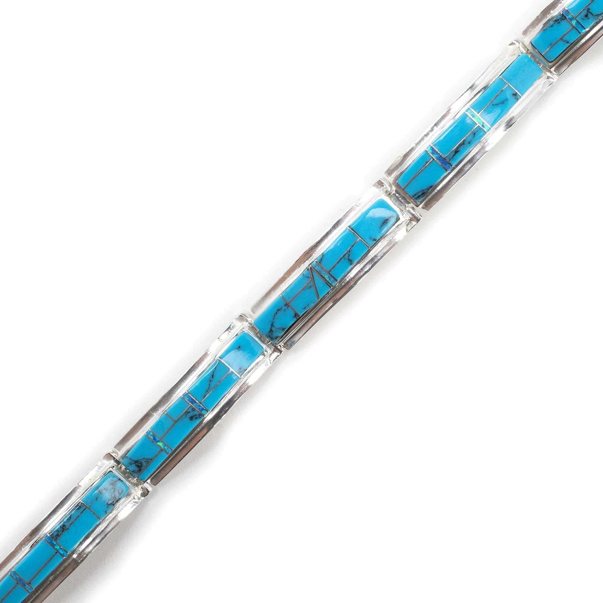 Kalifano Southwest Silver Jewelry Turquoise 925 Sterling Silver Bracelet USA Handmade with Opal Accent NMB.0556.TQ