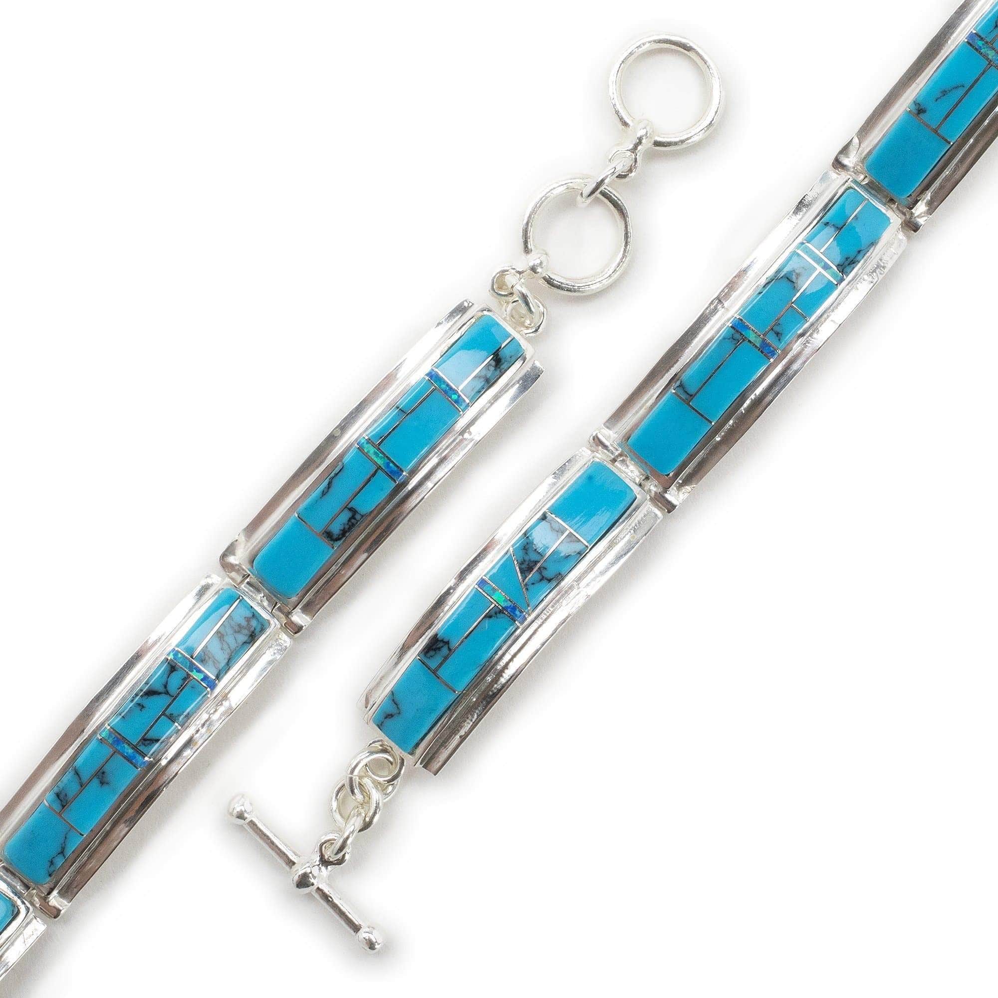 Kalifano Southwest Silver Jewelry Turquoise 925 Sterling Silver Bracelet USA Handmade with Opal Accent NMB.0556.TQ