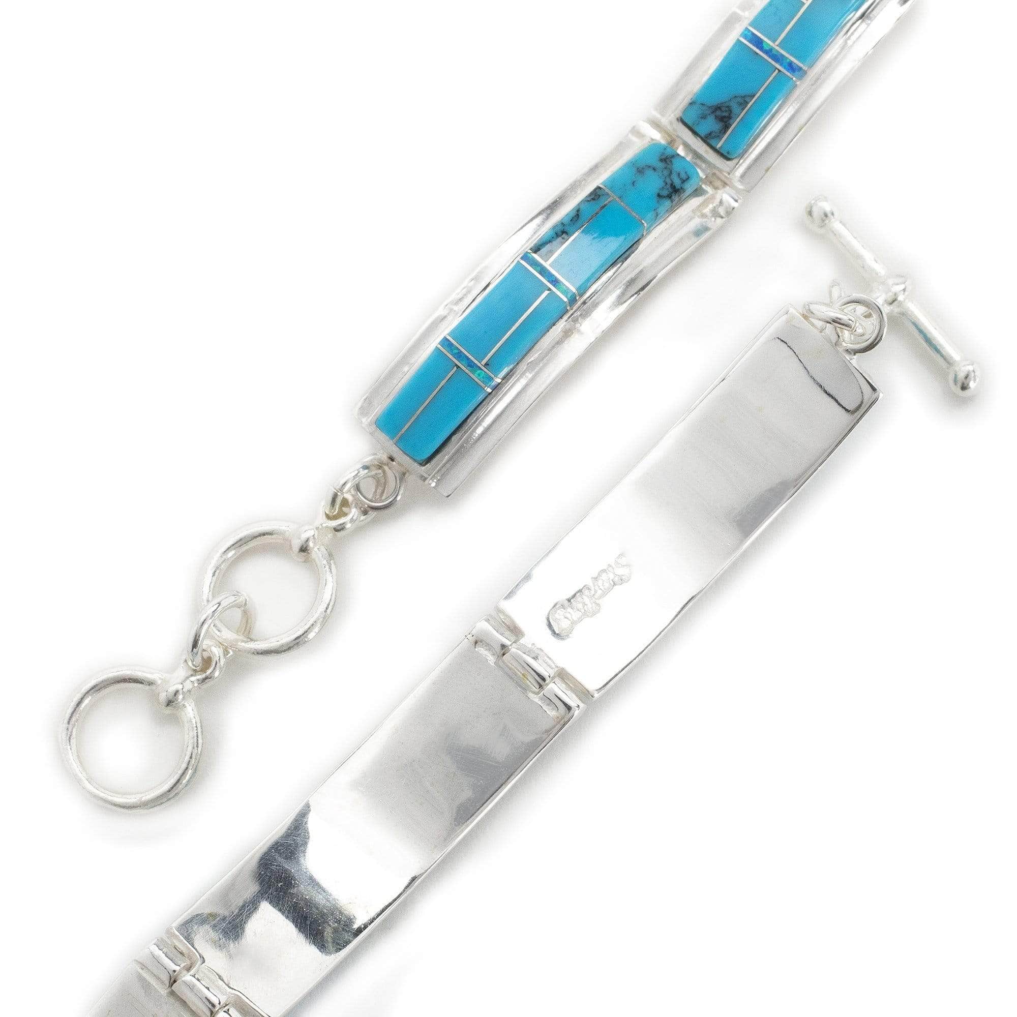 Kalifano Southwest Silver Jewelry Turquoise 925 Sterling Silver Bracelet USA Handmade with Opal Accent NMB.0556.TQ