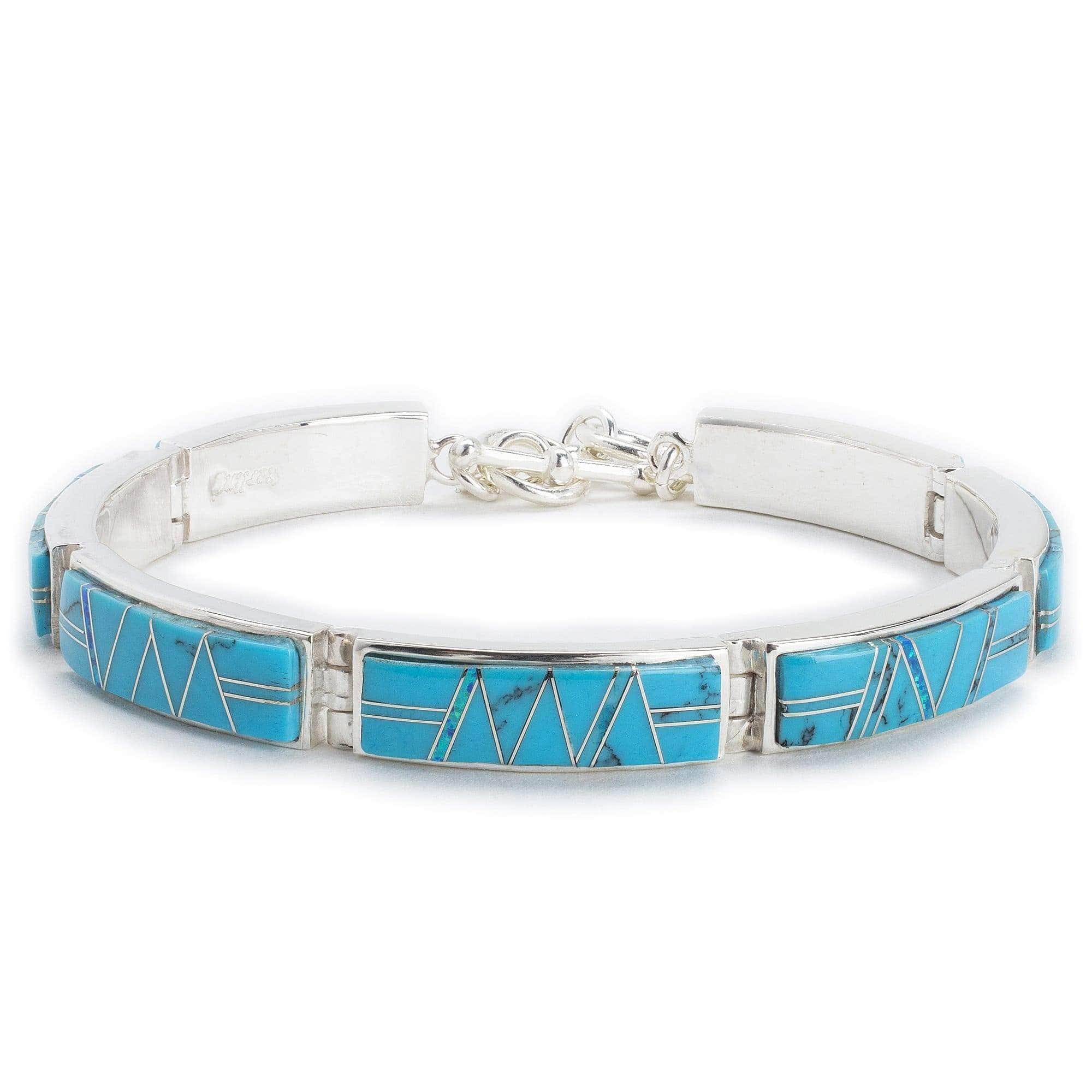Kalifano Southwest Silver Jewelry Turquoise 925 Sterling Silver Bracelet USA Handmade with Opal Accent NMB.0565.TQ