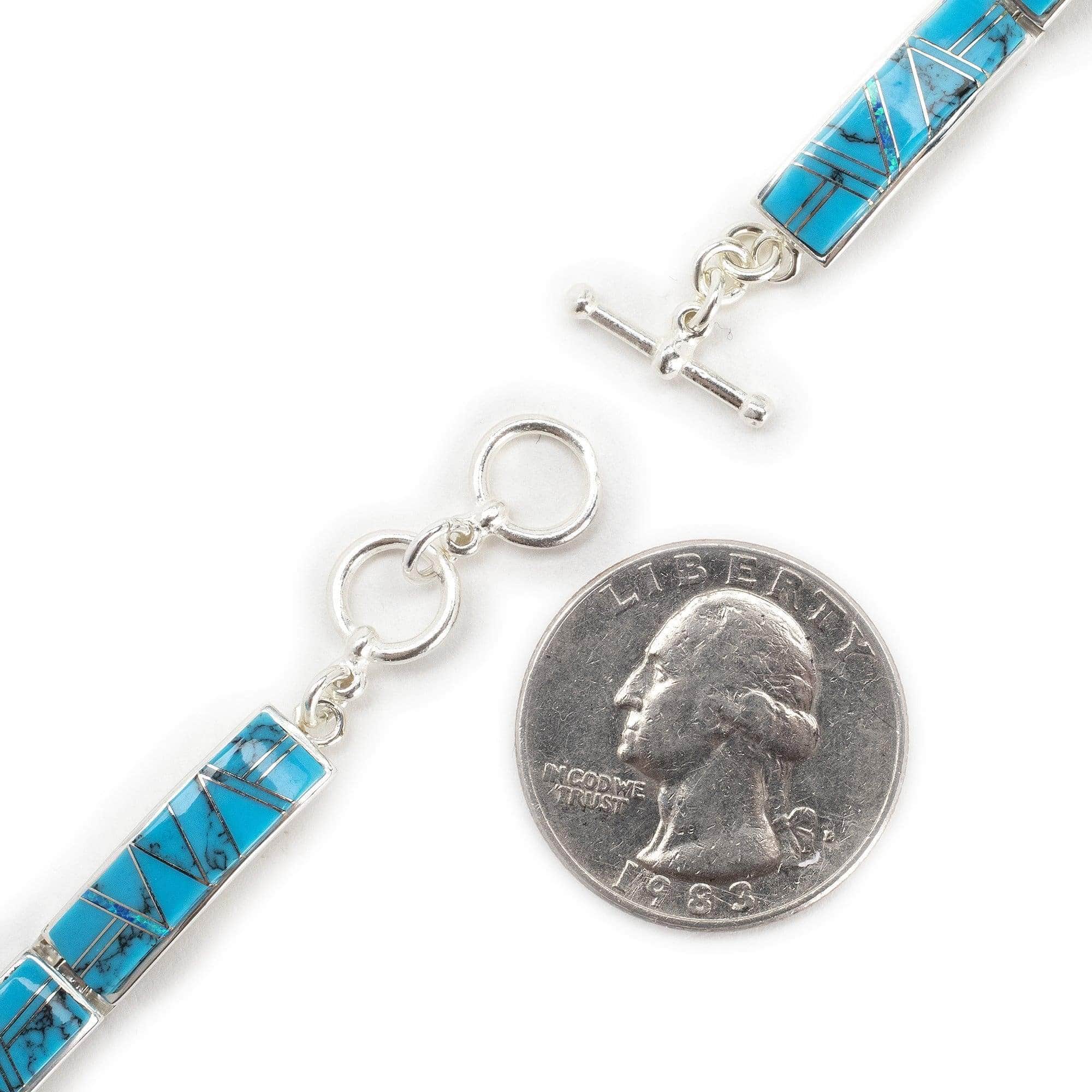 Kalifano Southwest Silver Jewelry Turquoise 925 Sterling Silver Bracelet USA Handmade with Opal Accent NMB.0565.TQ