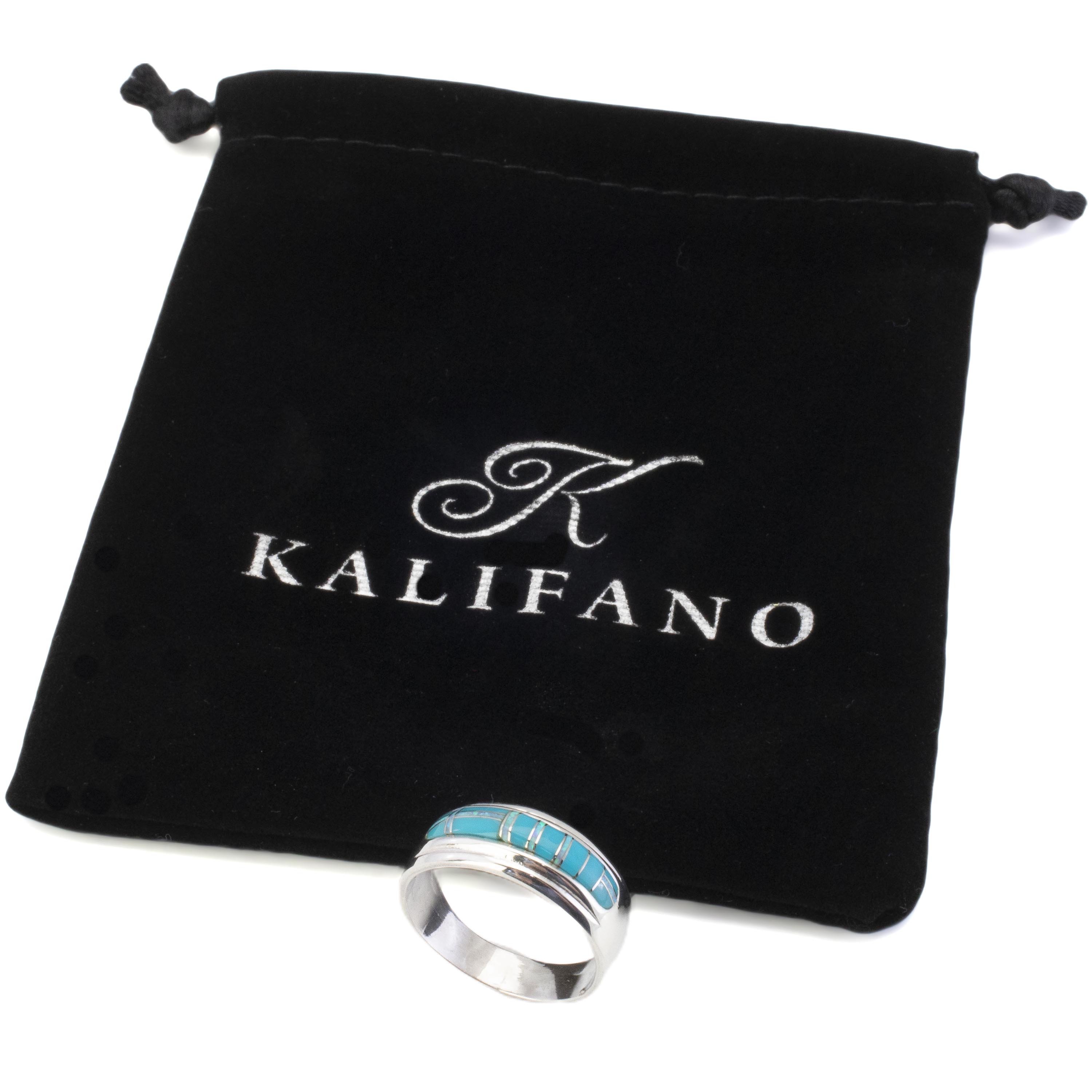 Kalifano Southwest Silver Jewelry Turquoise 925 Sterling Silver Ring Handmade with Laboratory Opal Accent