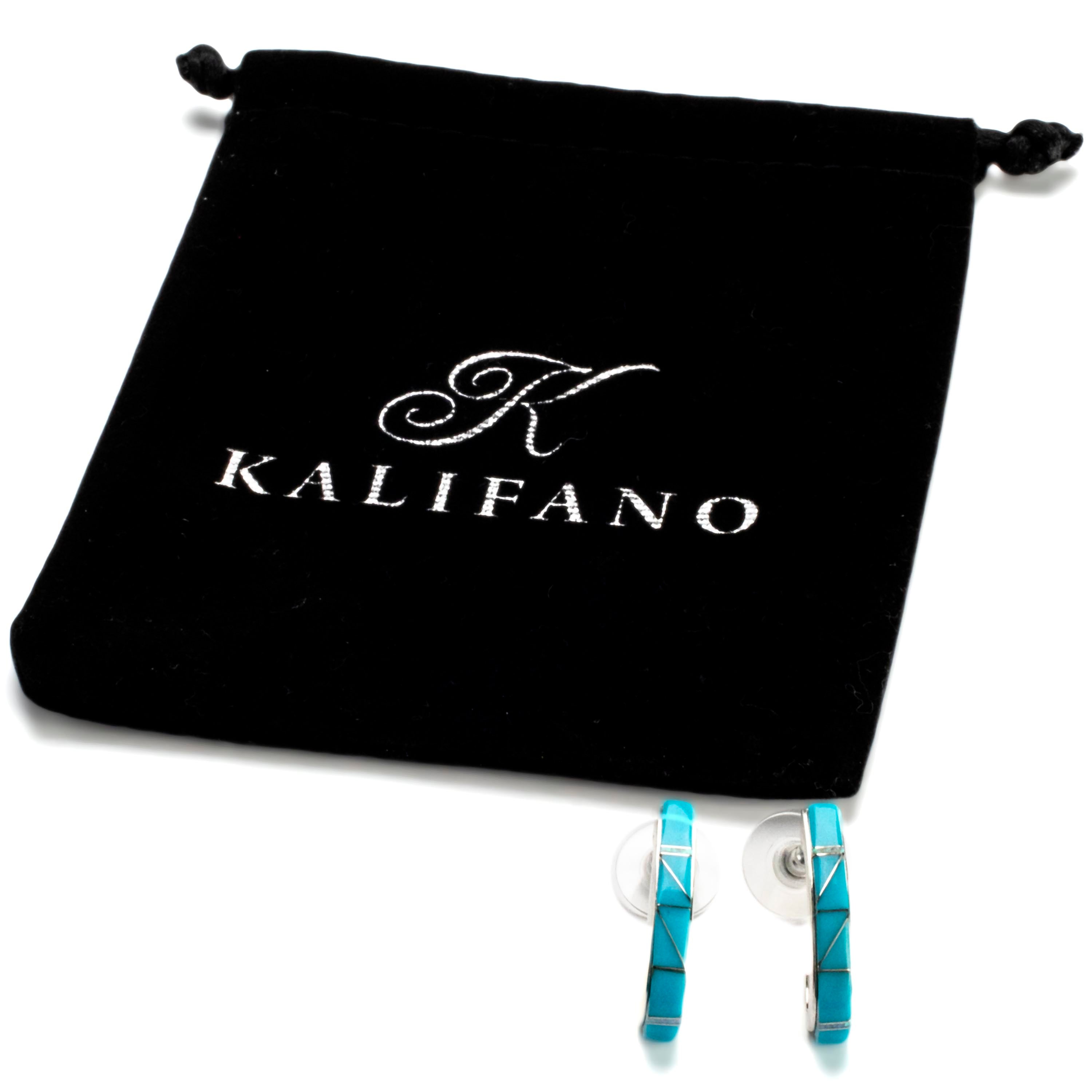 Kalifano Southwest Silver Jewelry Turquoise Curled Semi Hoop Earrings Handmade with Sterling Silver and Opal Accent NME.0616.TQ