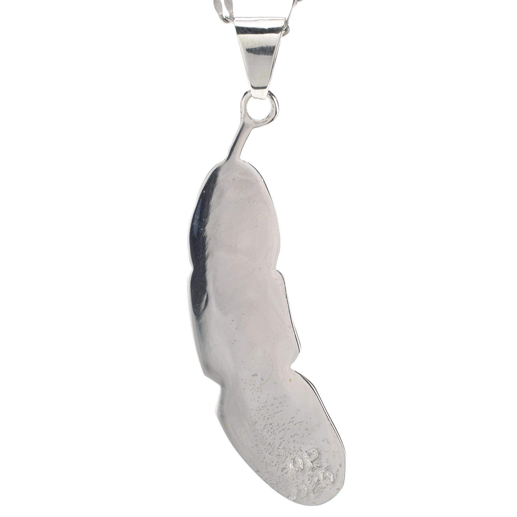 Kalifano Southwest Silver Jewelry Turquoise Feather 925 Sterling Silver Pendant USA Handmade with Opal Accent NMN.2312.TQ