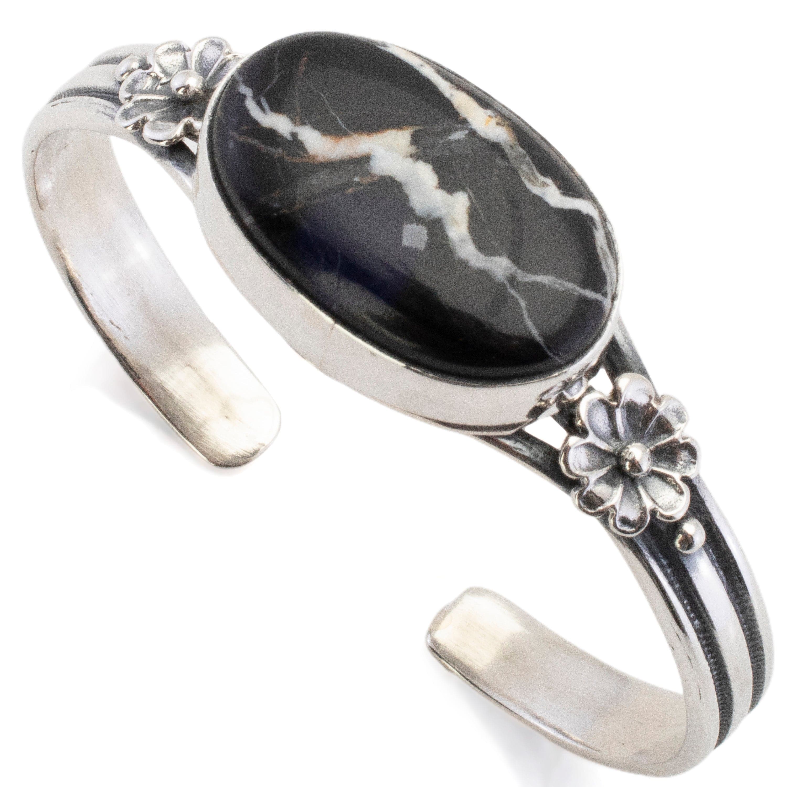 Kalifano Southwest Silver Jewelry White Buffalo Turquoise USA Handmade 925 Sterling Silver Cuff NMB800.003