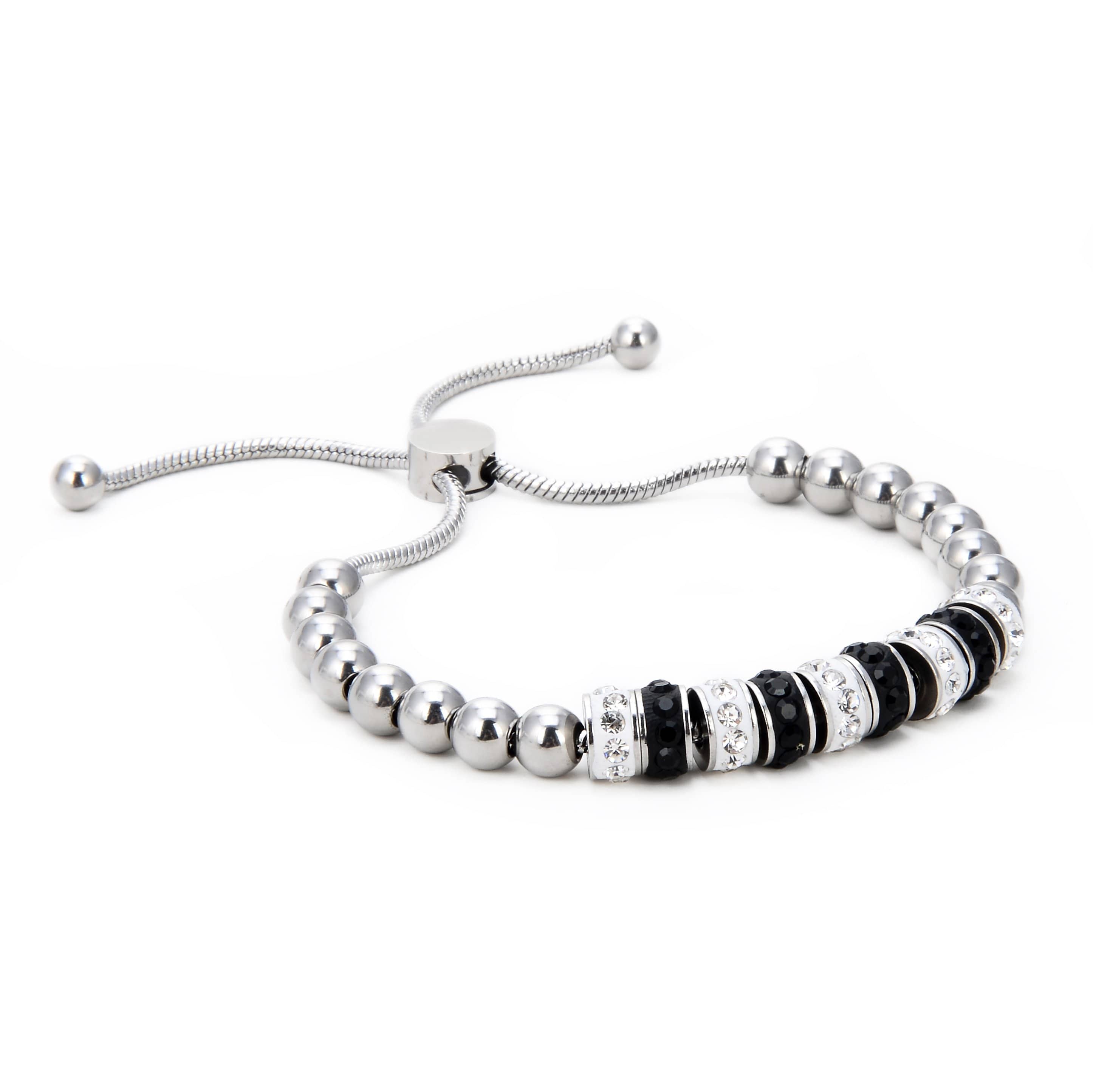 Kalifano Steel Hearts Jewelry Steel Hearts Black and White Gemstone Bead Bracelet SHB200-135