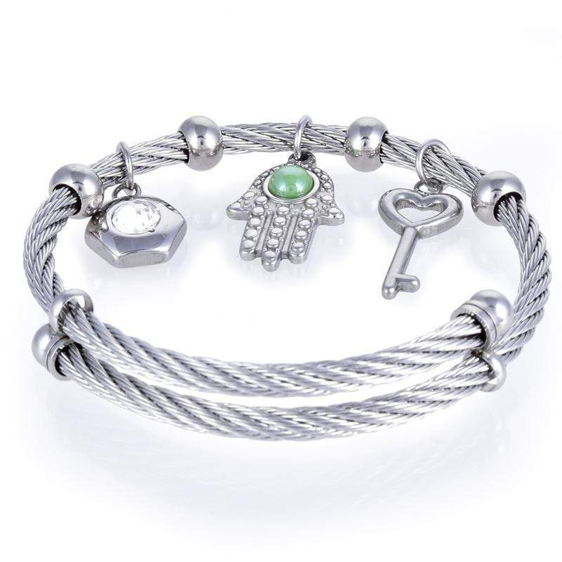 Kalifano Steel Hearts Jewelry Steel Hearts Charms Open Bangle Bracelet SHB200-18