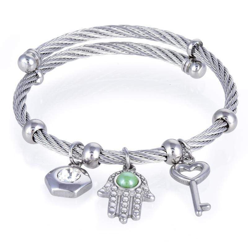 Kalifano Steel Hearts Jewelry Steel Hearts Charms Open Bangle Bracelet SHB200-18