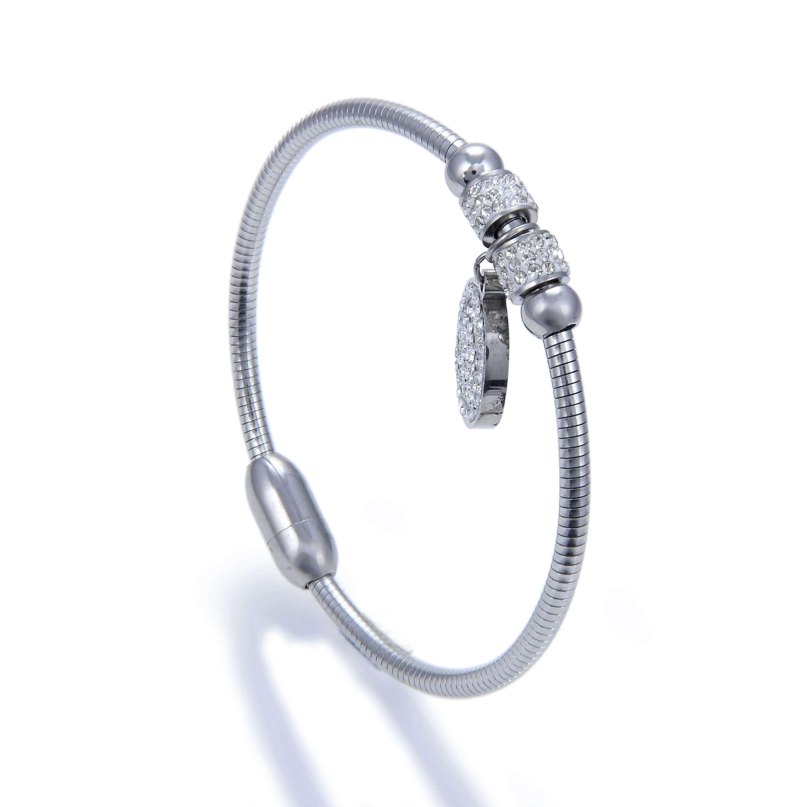 Kalifano Steel Hearts Jewelry Steel Hearts Diamond Studded Halo Charm With Magnetic Clasp Bracelet SHB200-59