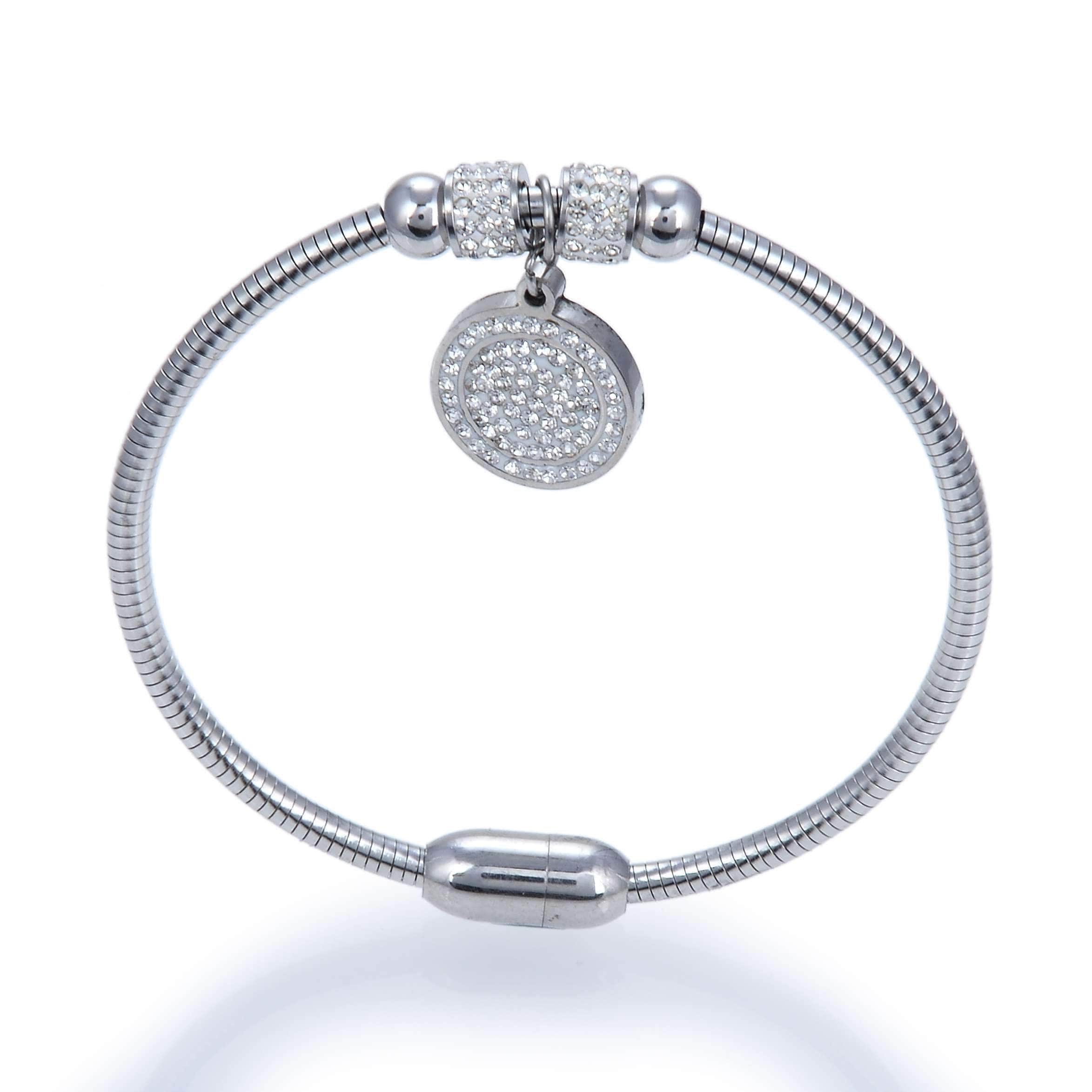 Kalifano Steel Hearts Jewelry Steel Hearts Diamond Studded Halo Charm With Magnetic Clasp Bracelet SHB200-59