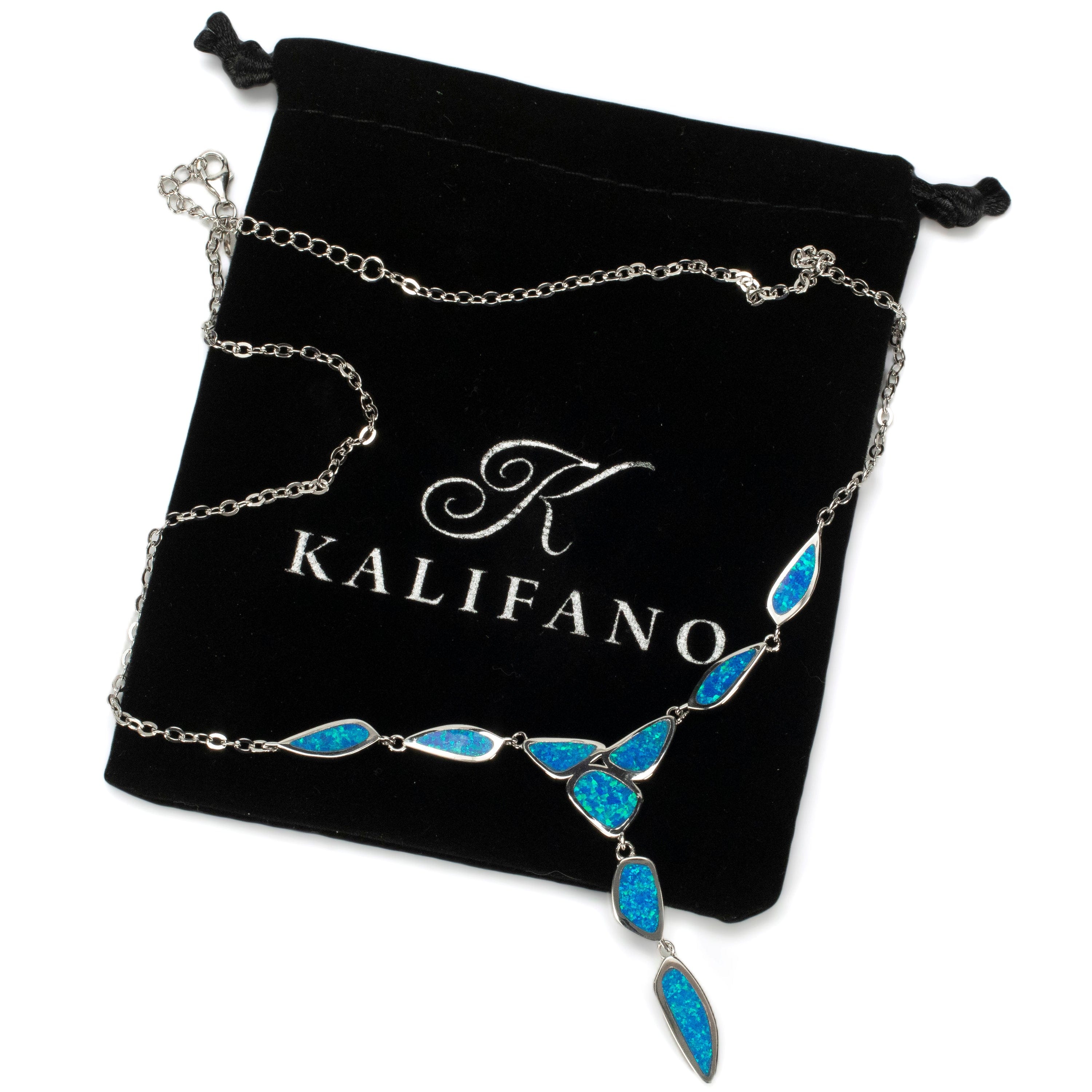 Kalifano Sterling Silver Opalite Aqua Opal 925 Sterling Silver Necklace OPLN-55083-AO