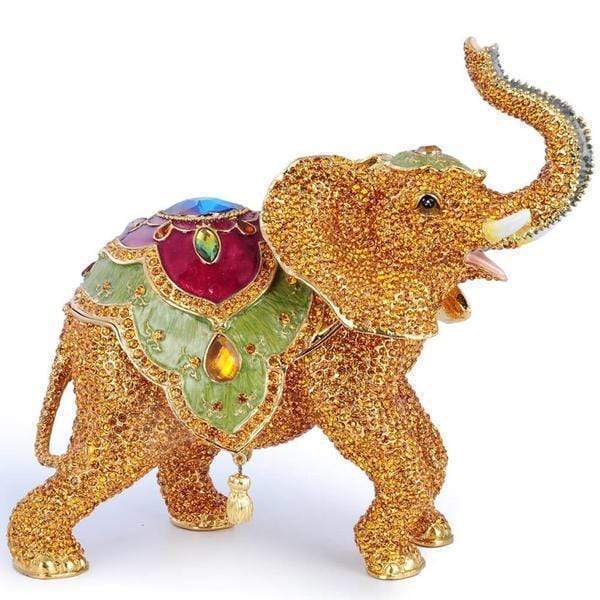 Kalifano Vanity Figurine Gold Elephant Figurine Keepsake Box made with Crystals SVA-082