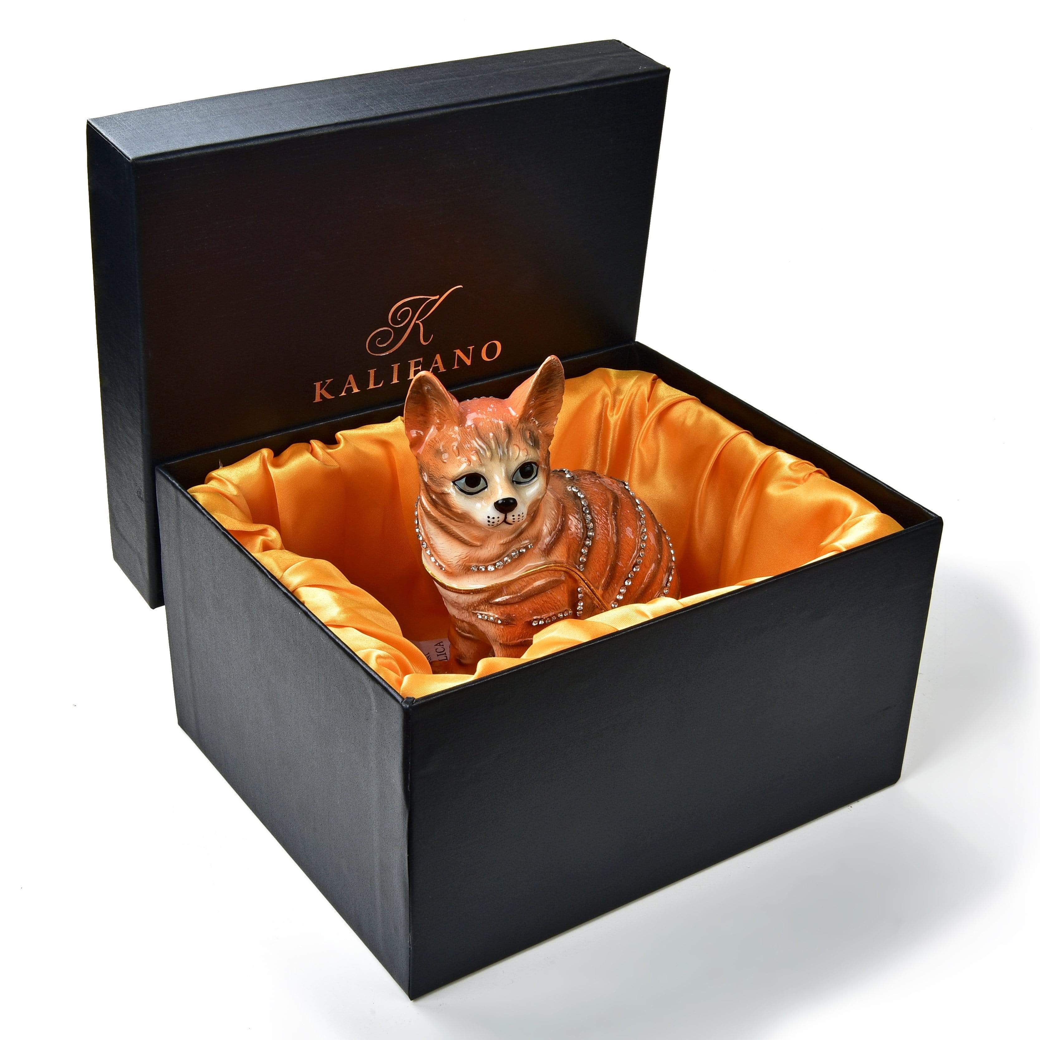 Kalifano Vanity Figurine Orange Cat Figurine Keepsake Box made with Crystals SVA-095