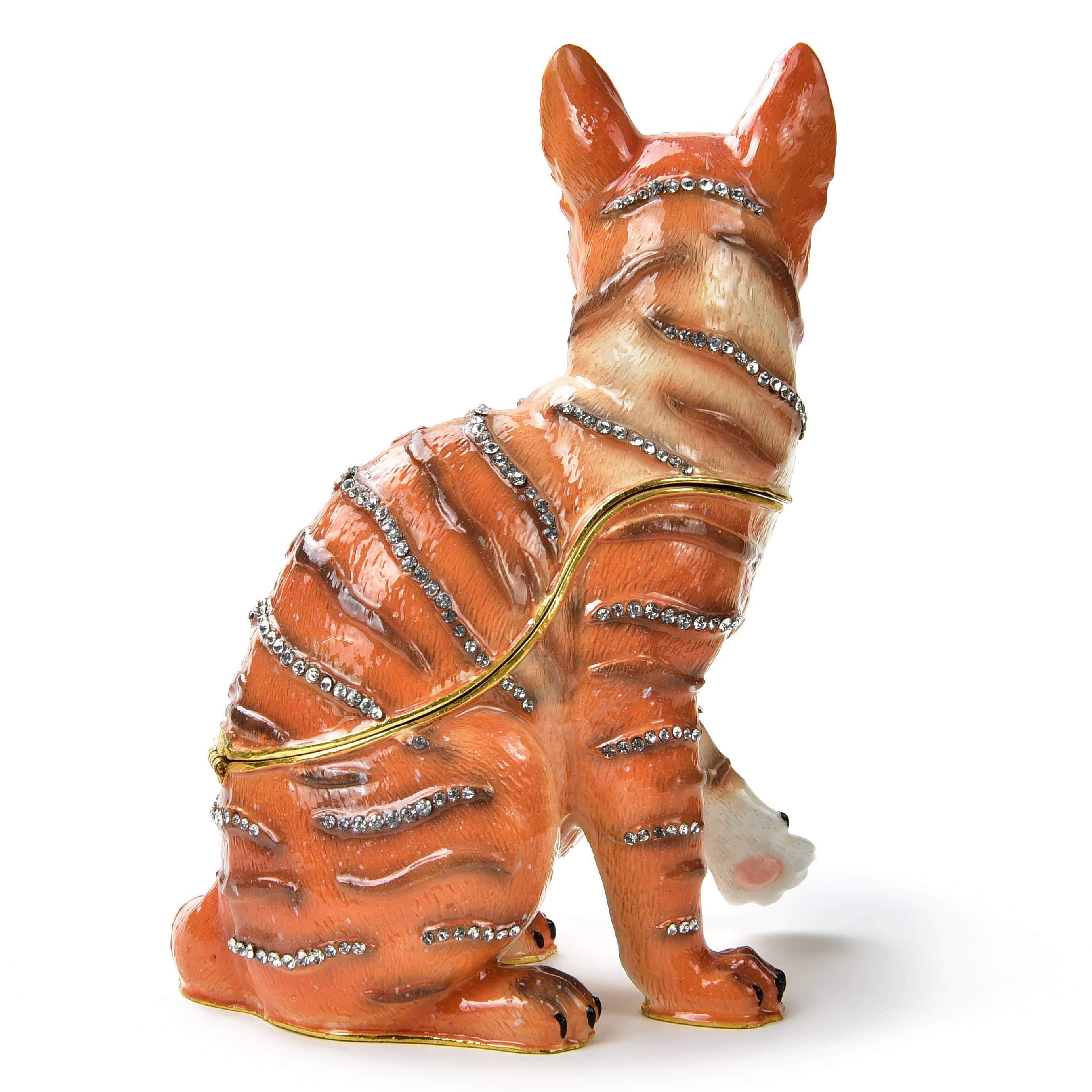 Kalifano Vanity Figurine Orange Cat Figurine Keepsake Box made with Crystals SVA-095