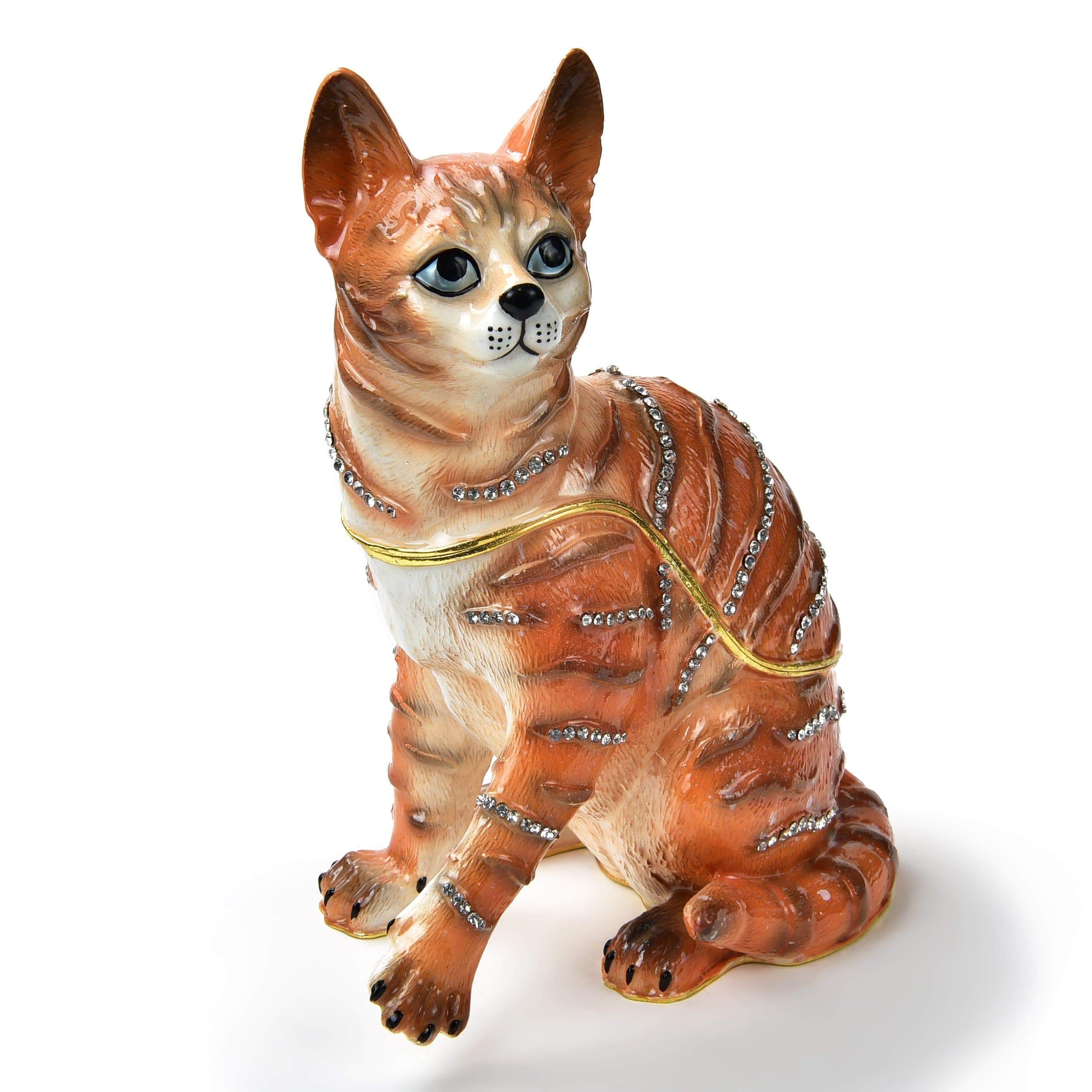 Kalifano Vanity Figurine Orange Cat Figurine Keepsake Box made with Crystals SVA-095